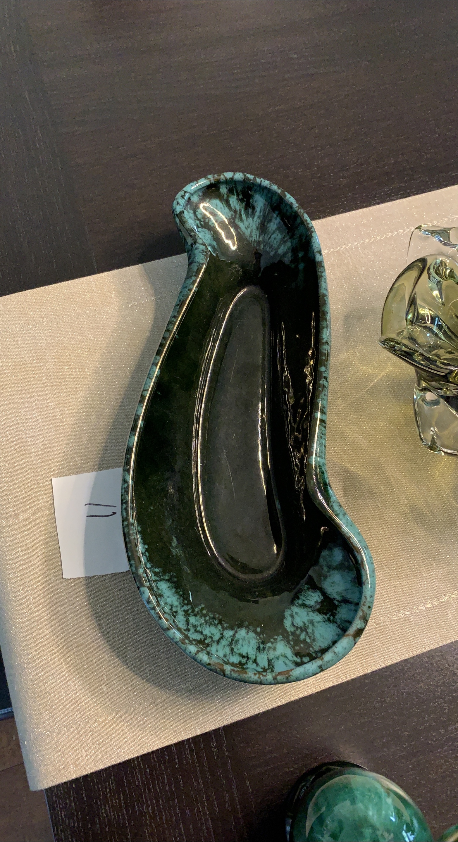 Vintage Dark Green & Teal Glazed Ceramic Dish