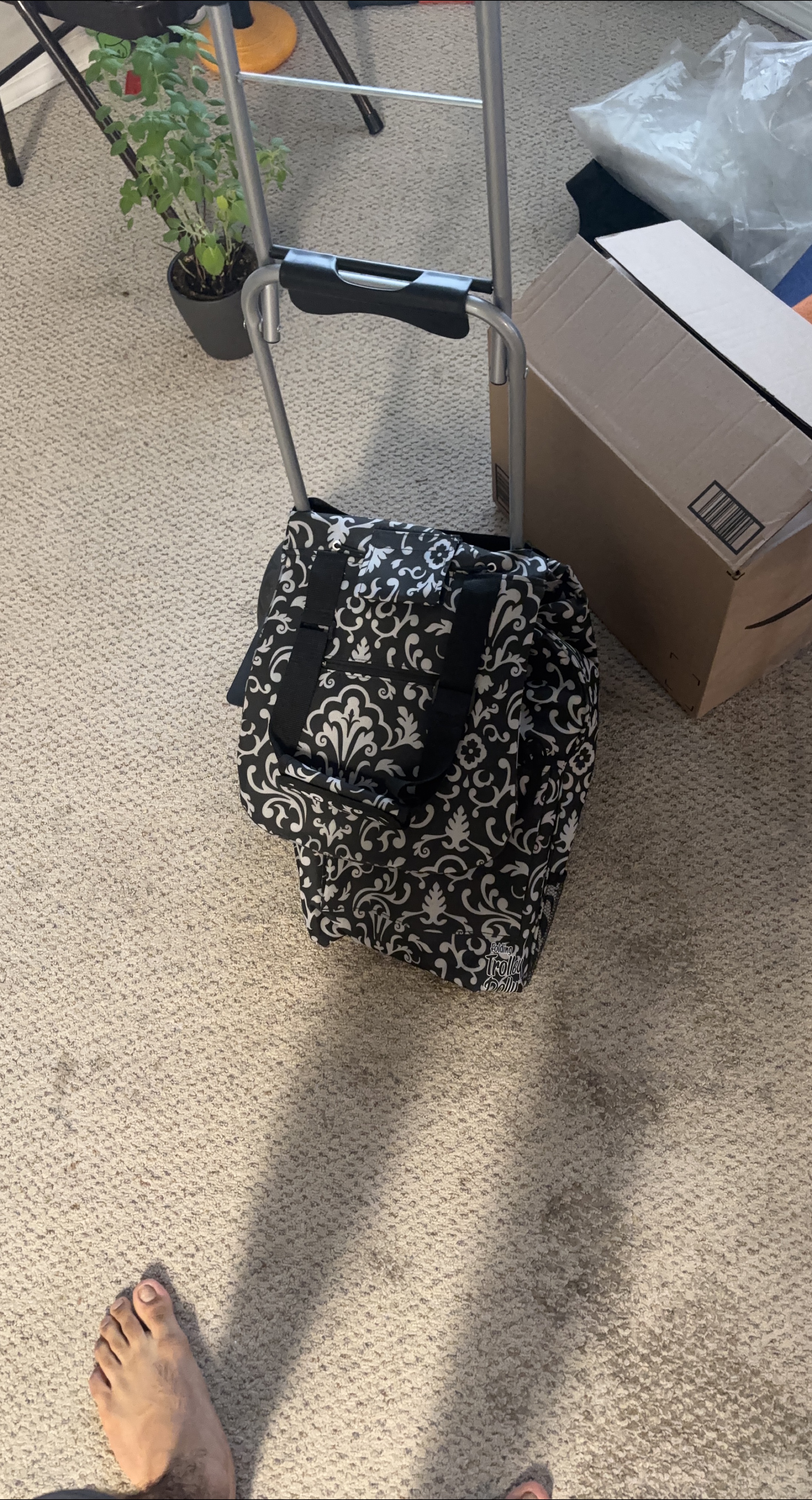 Foldable Shopping Trolley Cart - Black & White