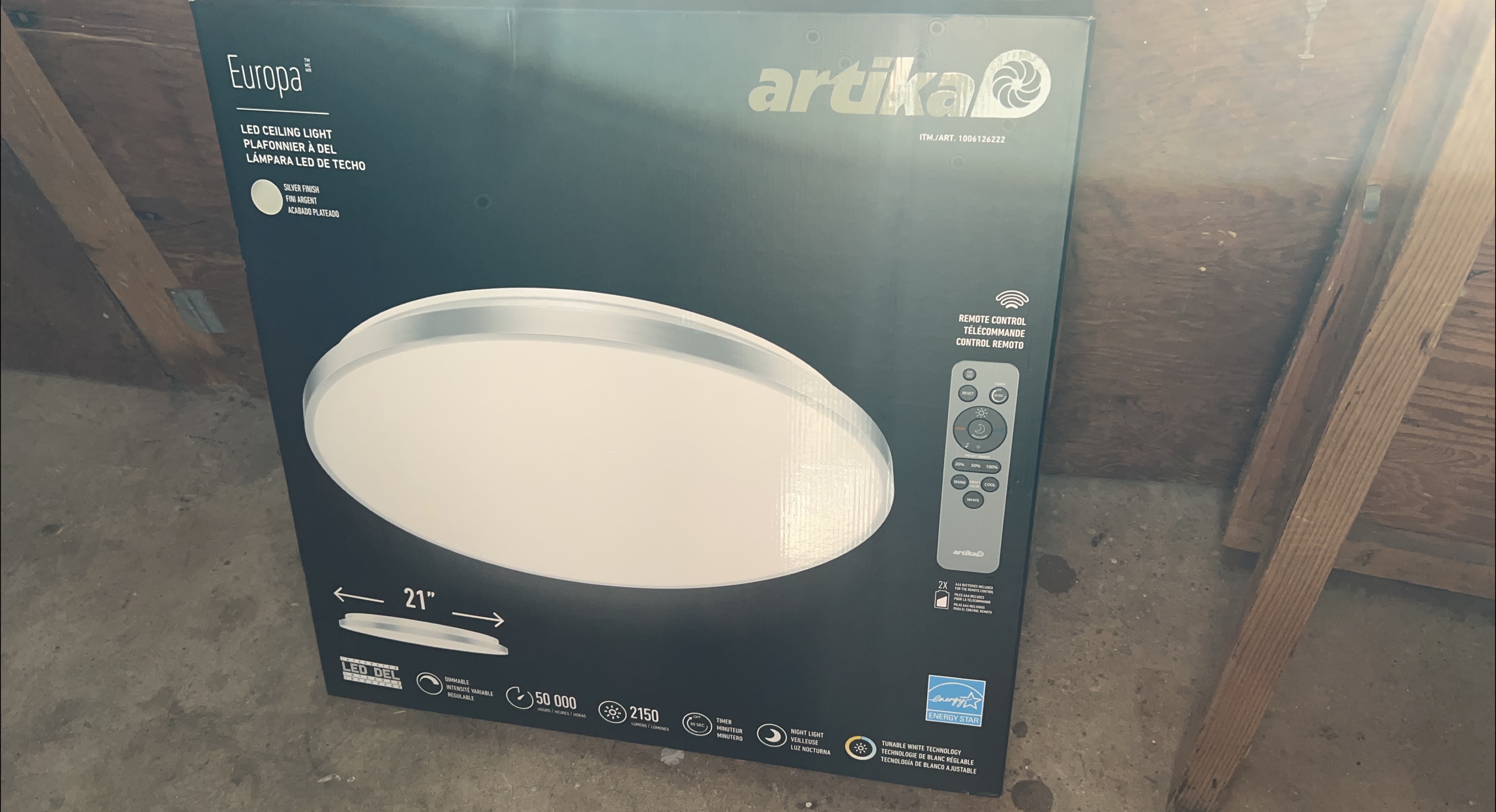 Artika Europa 21" LED Ceiling Light w/ Remote - Silver Finish thumbnail