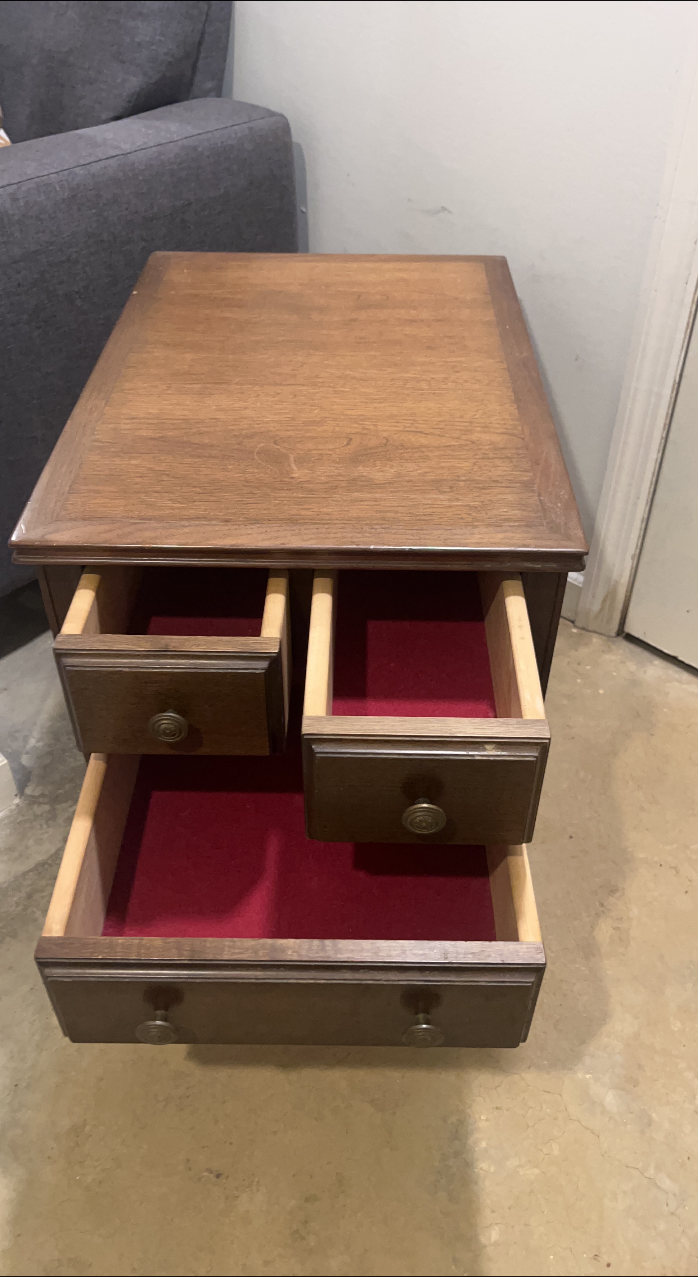 Vintage Wooden End Table with Drawers thumbnail