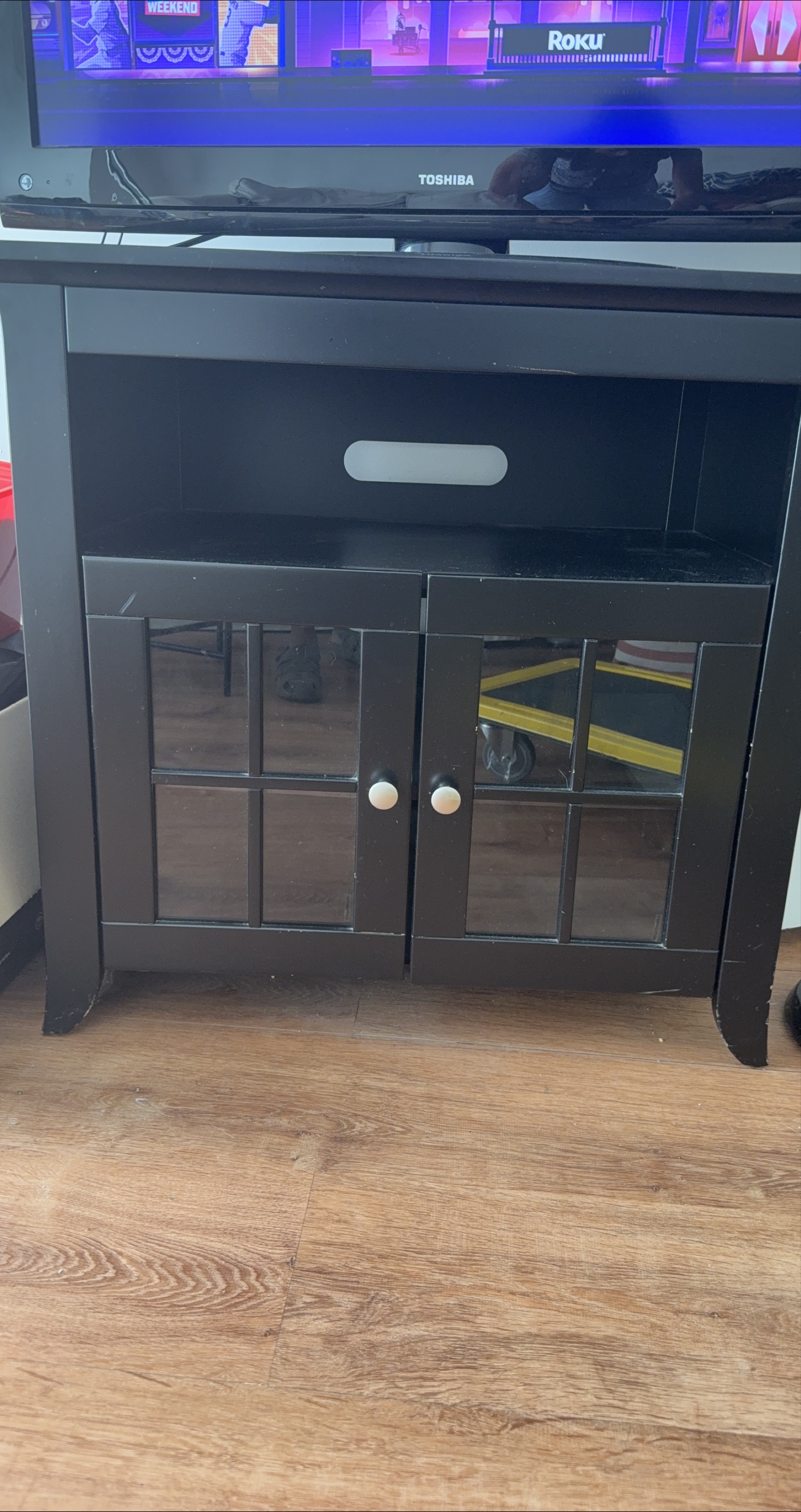 Black TV Stand with Glass Doors