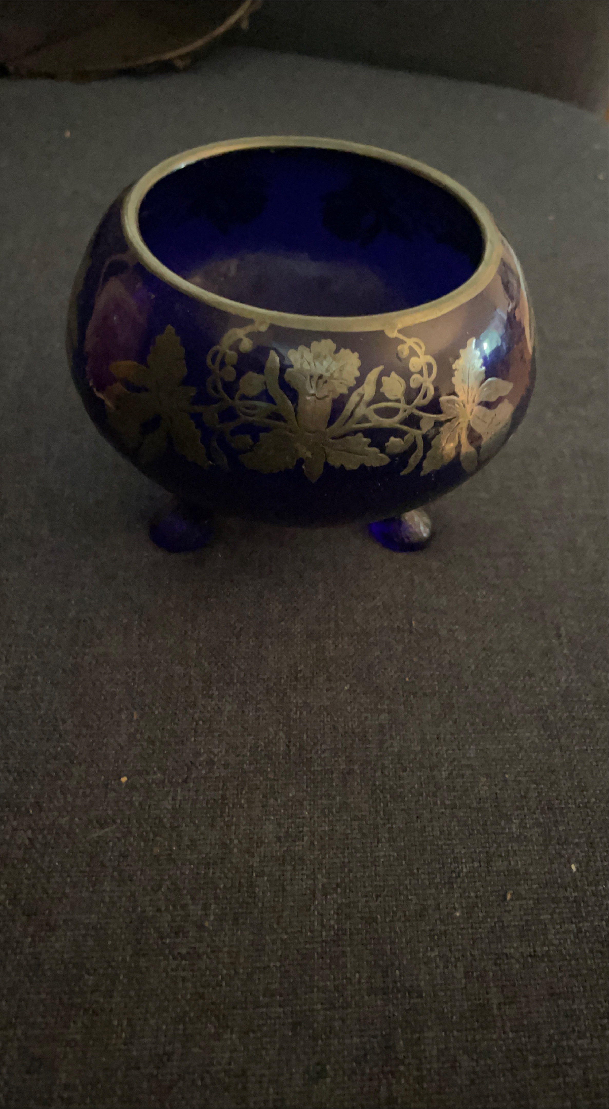Blue Cobalt Bowl with Floral Design thumbnail
