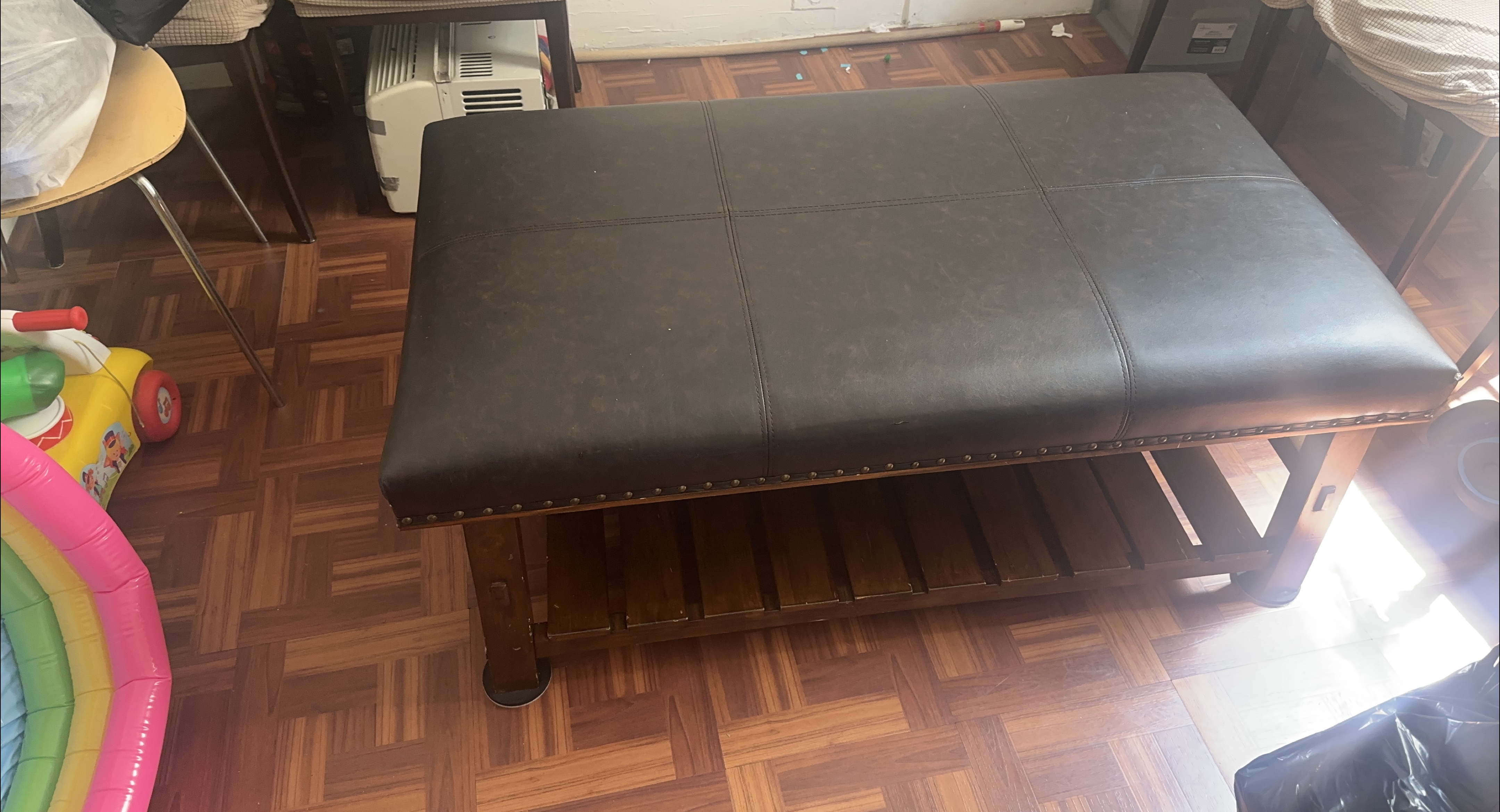 Brown Leather Ottoman Bench thumbnail
