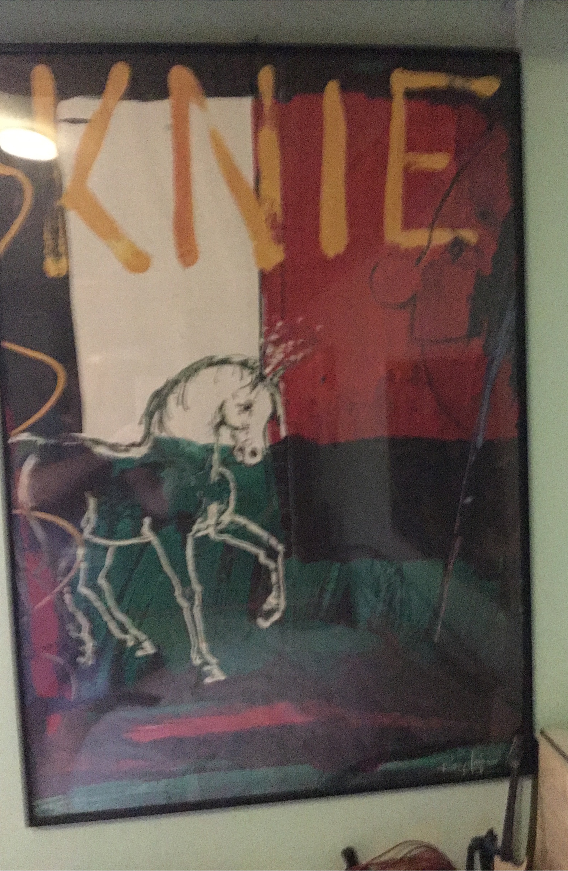 Framed Art Print with Horse and Text "KNIE"