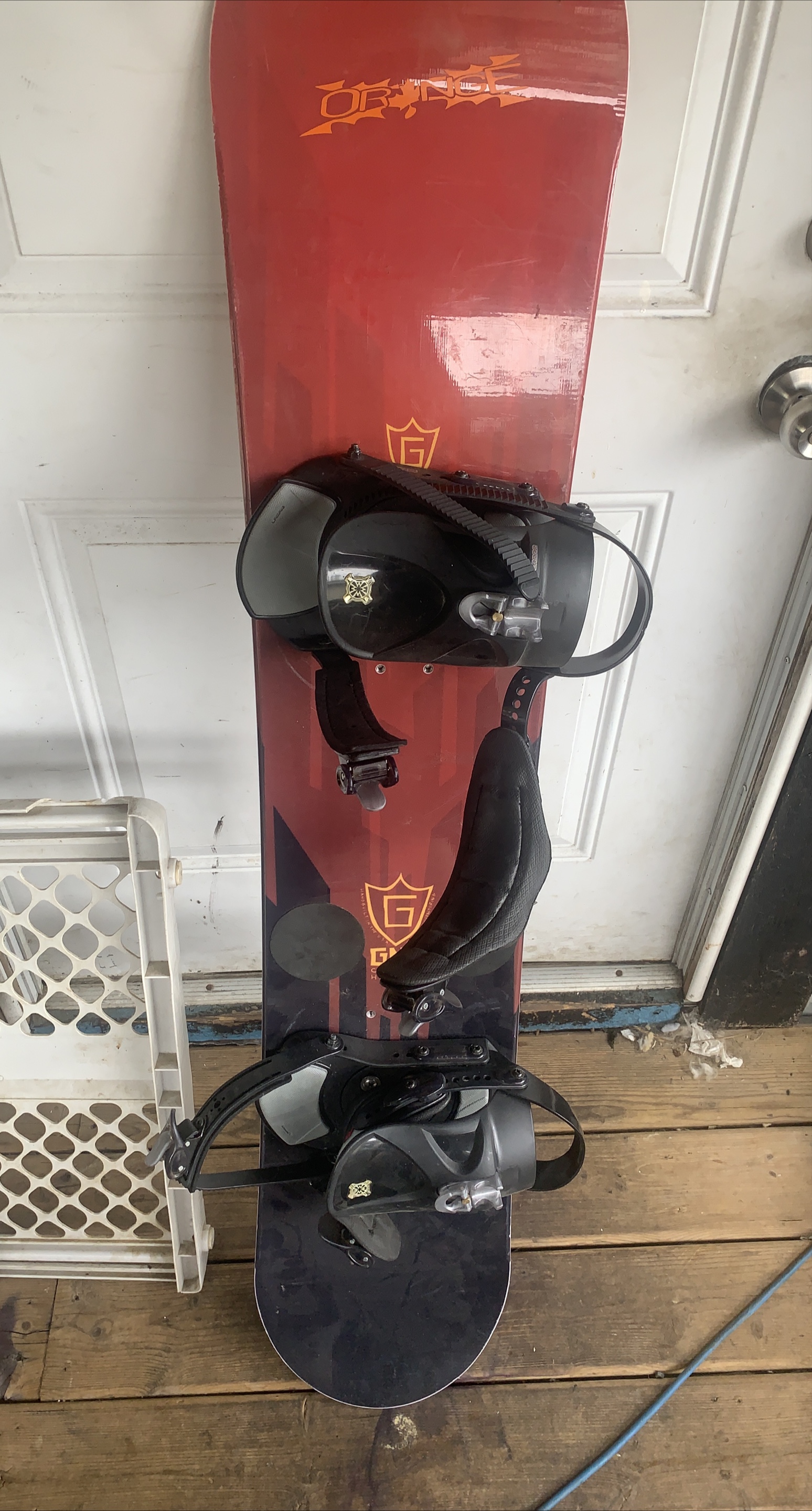 Orange Snowboard with Bindings