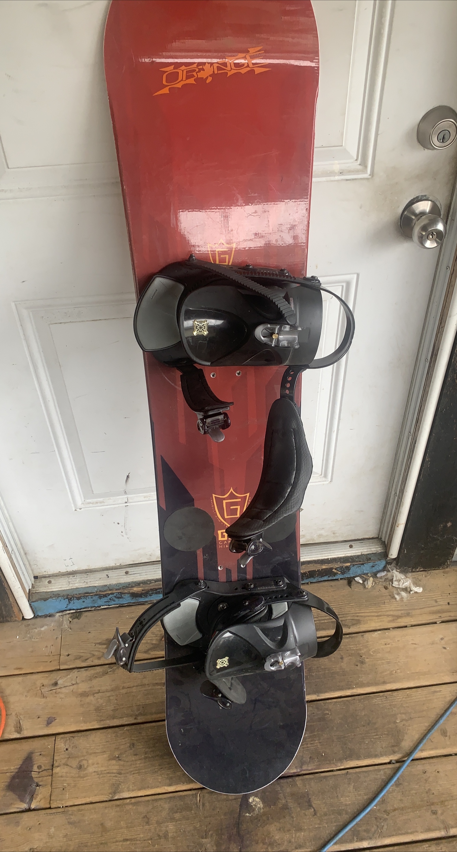 Orange Snowboard with Bindings