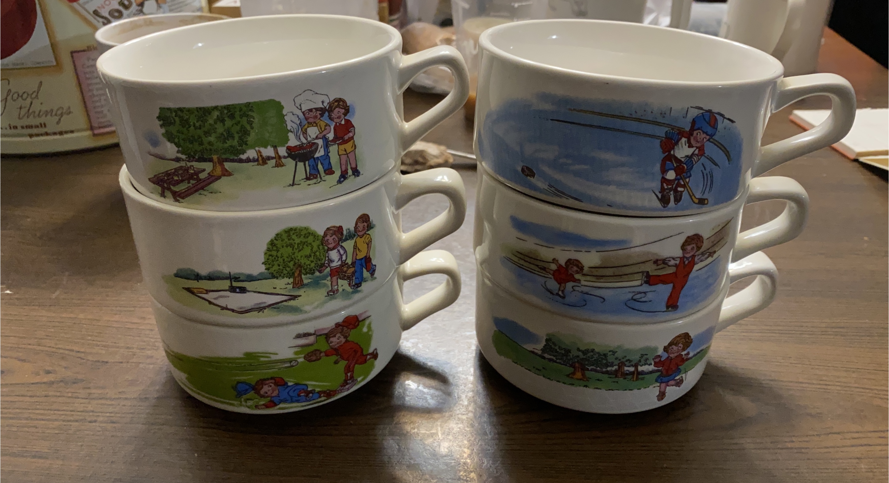 Vintage Soup Mugs with Children's Designs thumbnail