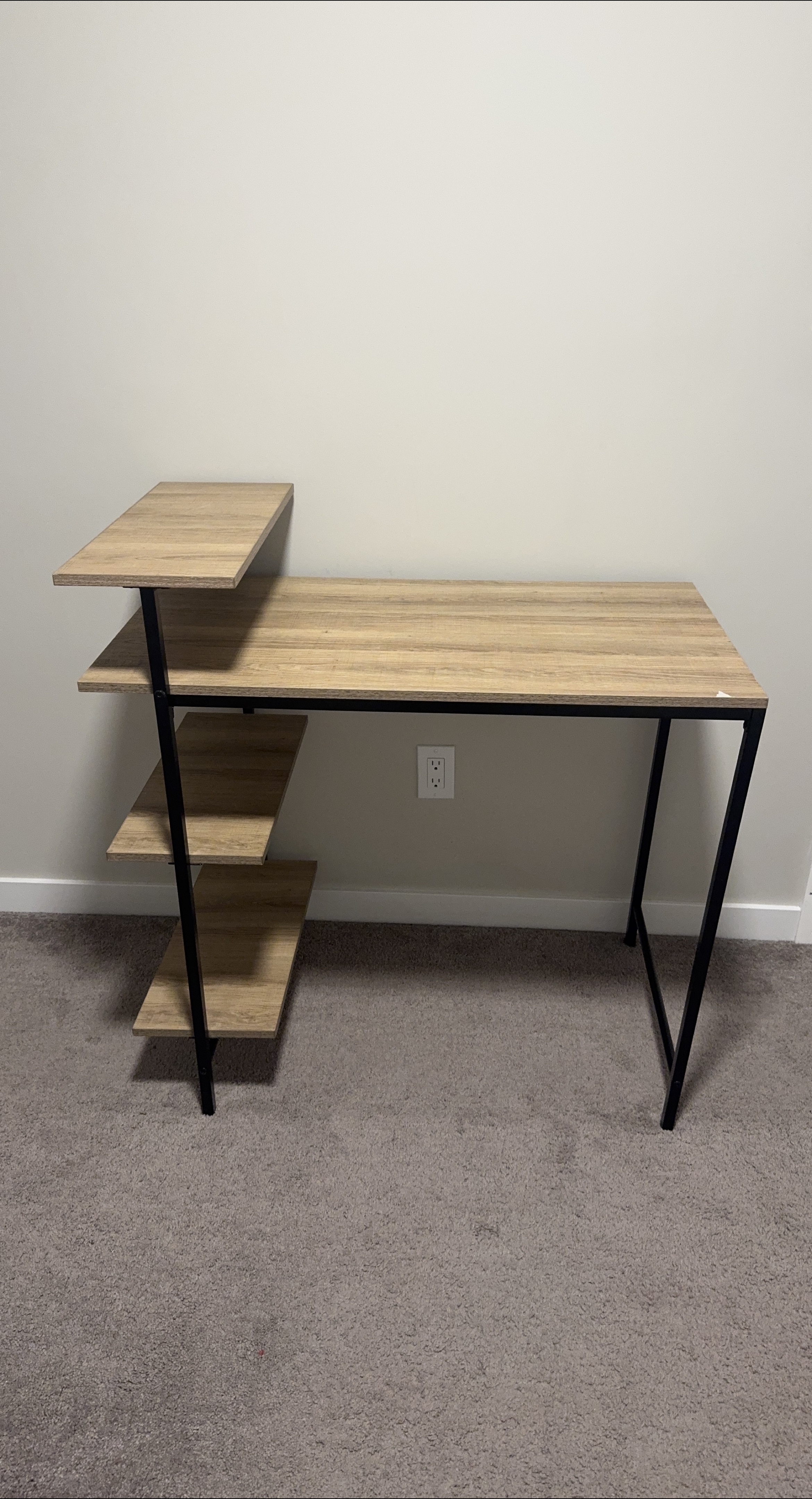 Wood and Black Metal Desk with Shelves thumbnail