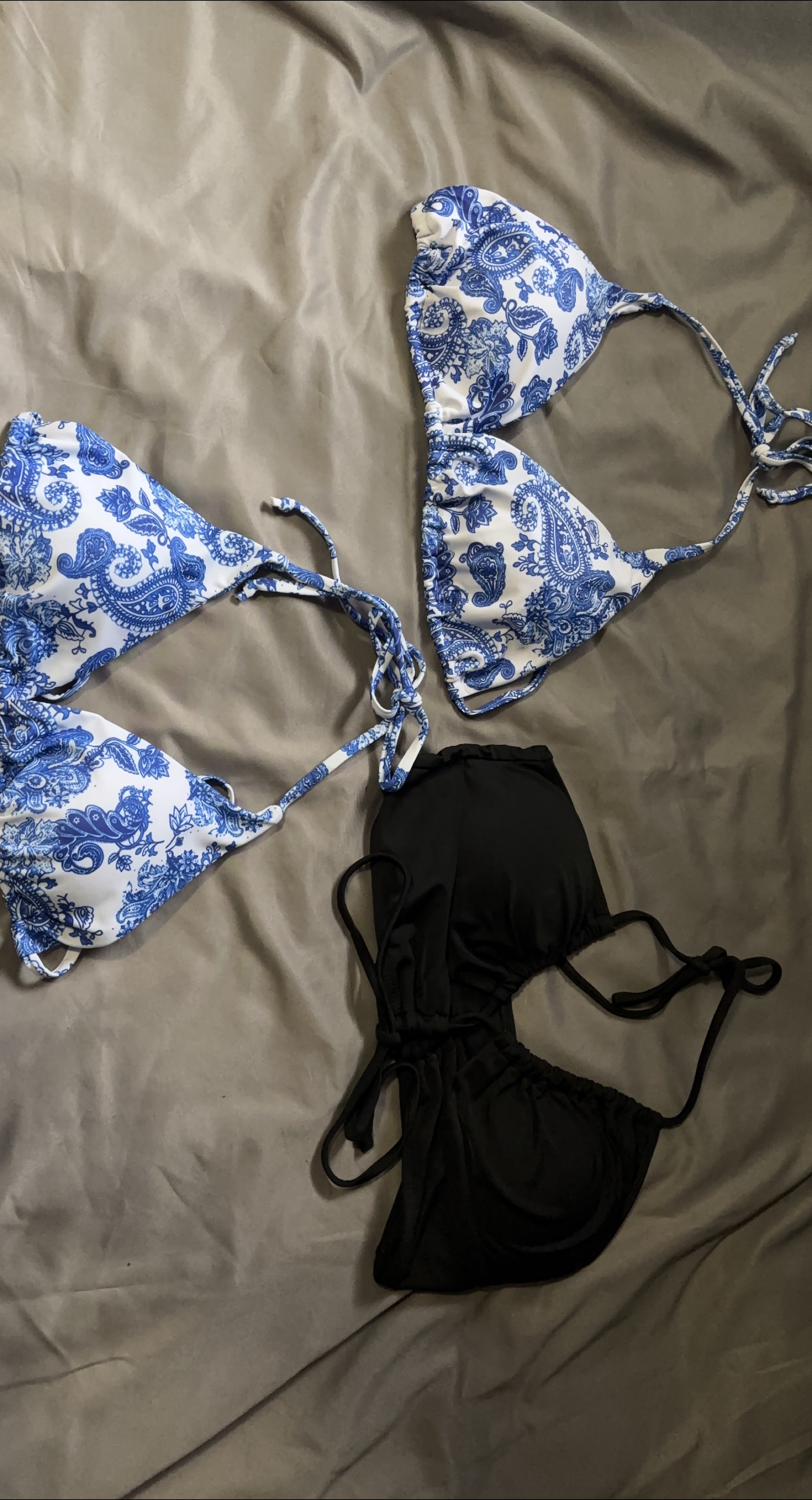 Bikini Tops - Blue Paisley (L/XL) & Black (L) thumbnail