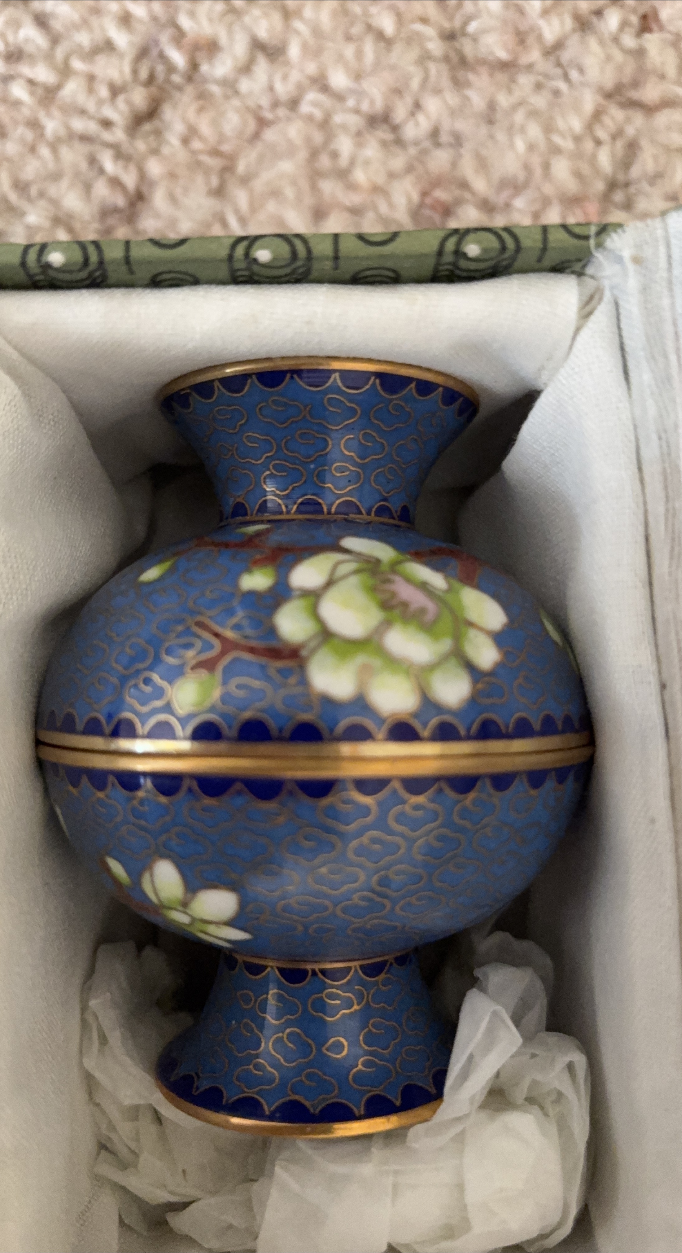Blue Cloisonné Vase with Floral Design