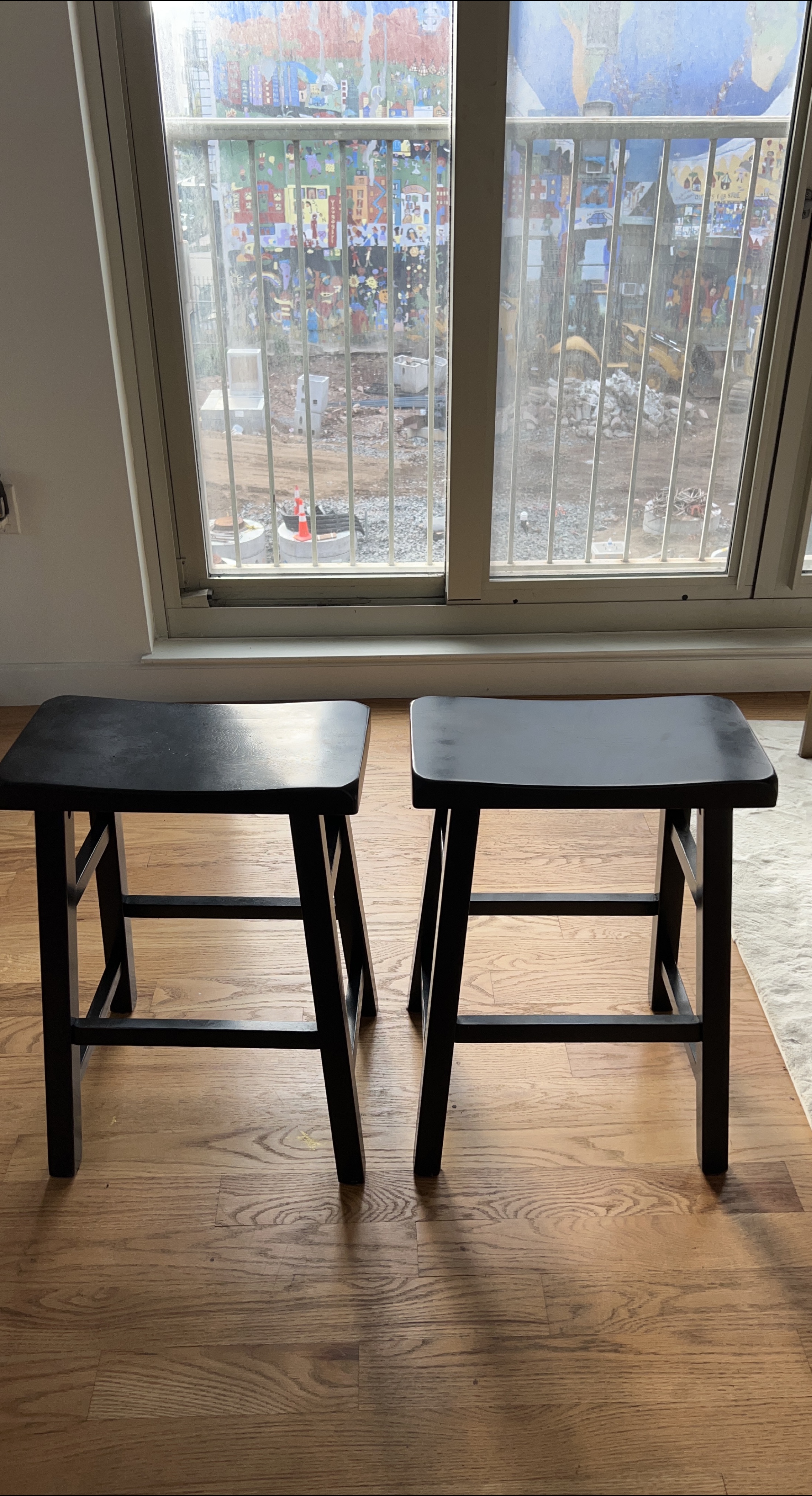Set of 2 Black Wooden Stools