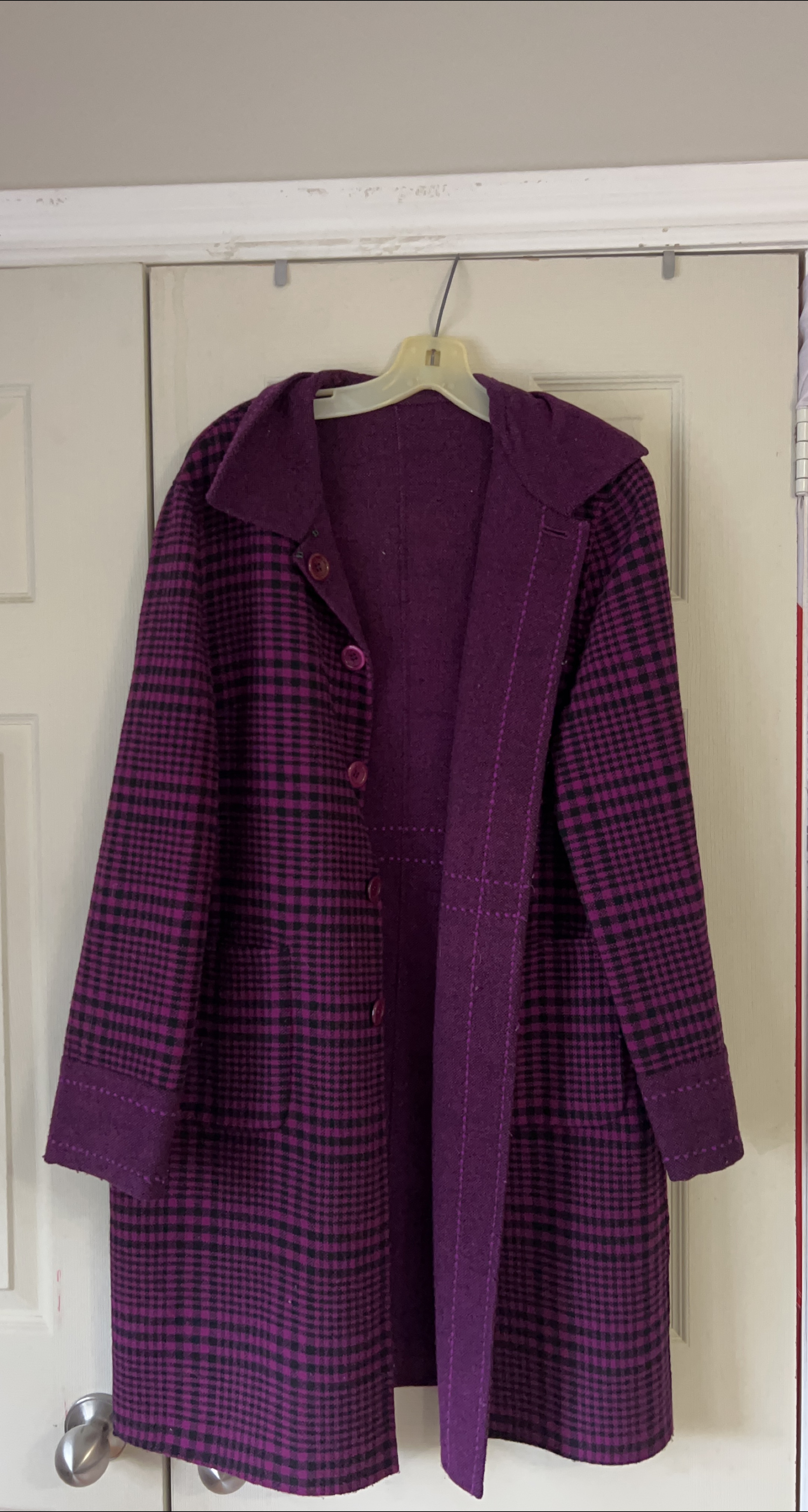 Purple Plaid Wool Blend Coat thumbnail