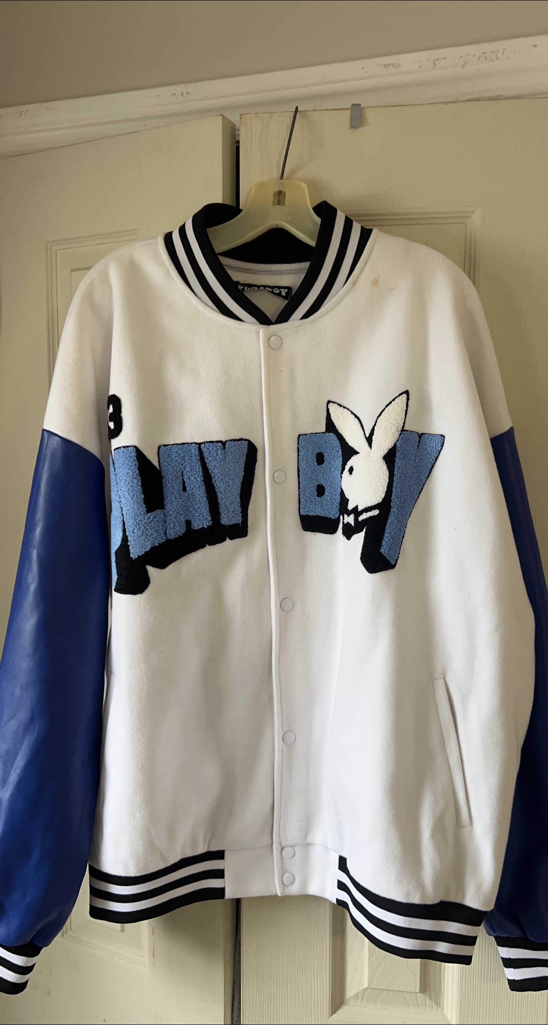 Playboy Varsity Jacket White and Blue thumbnail