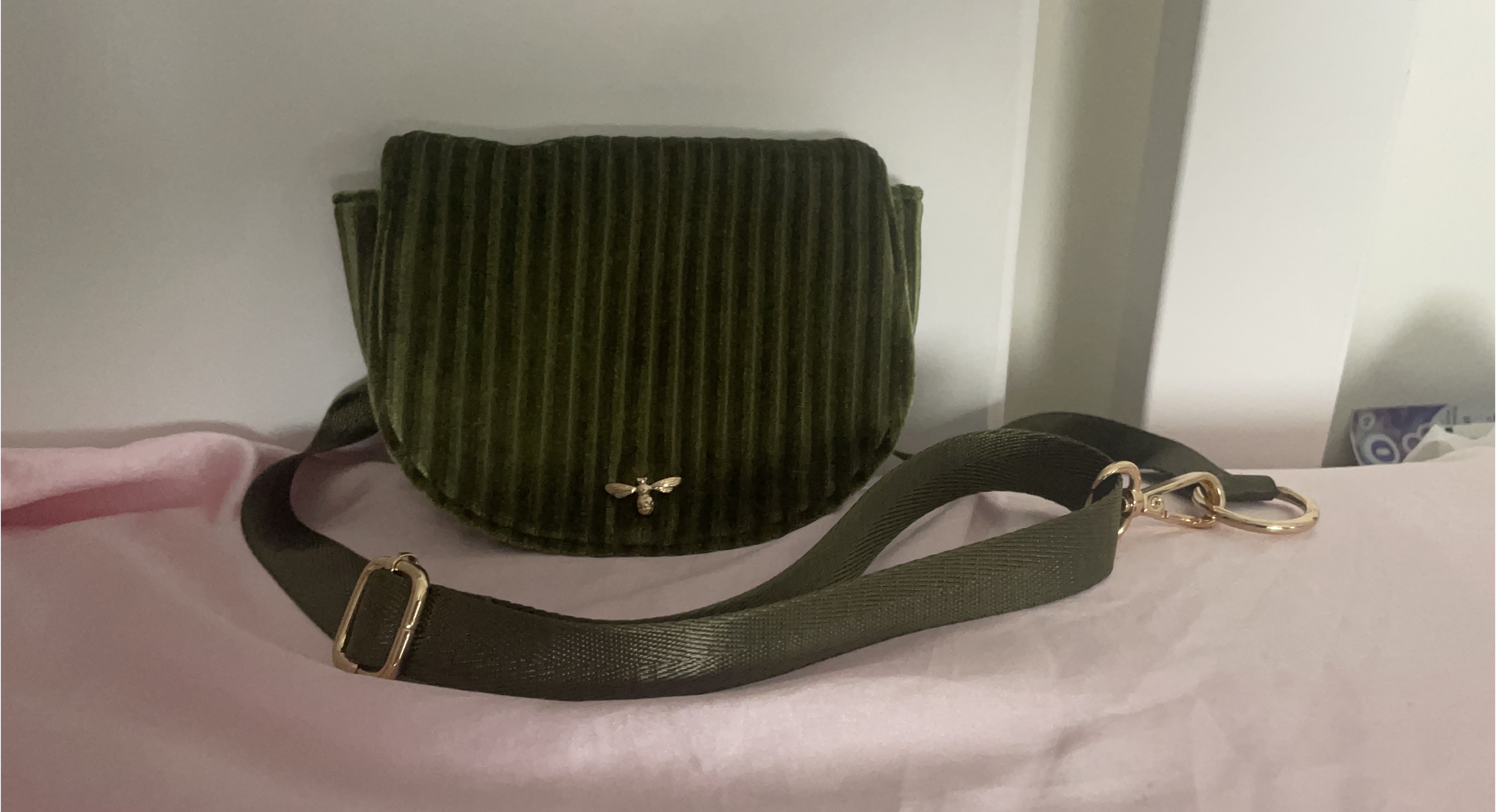 Fable England Green Velvet Bee Crossbody Bag thumbnail