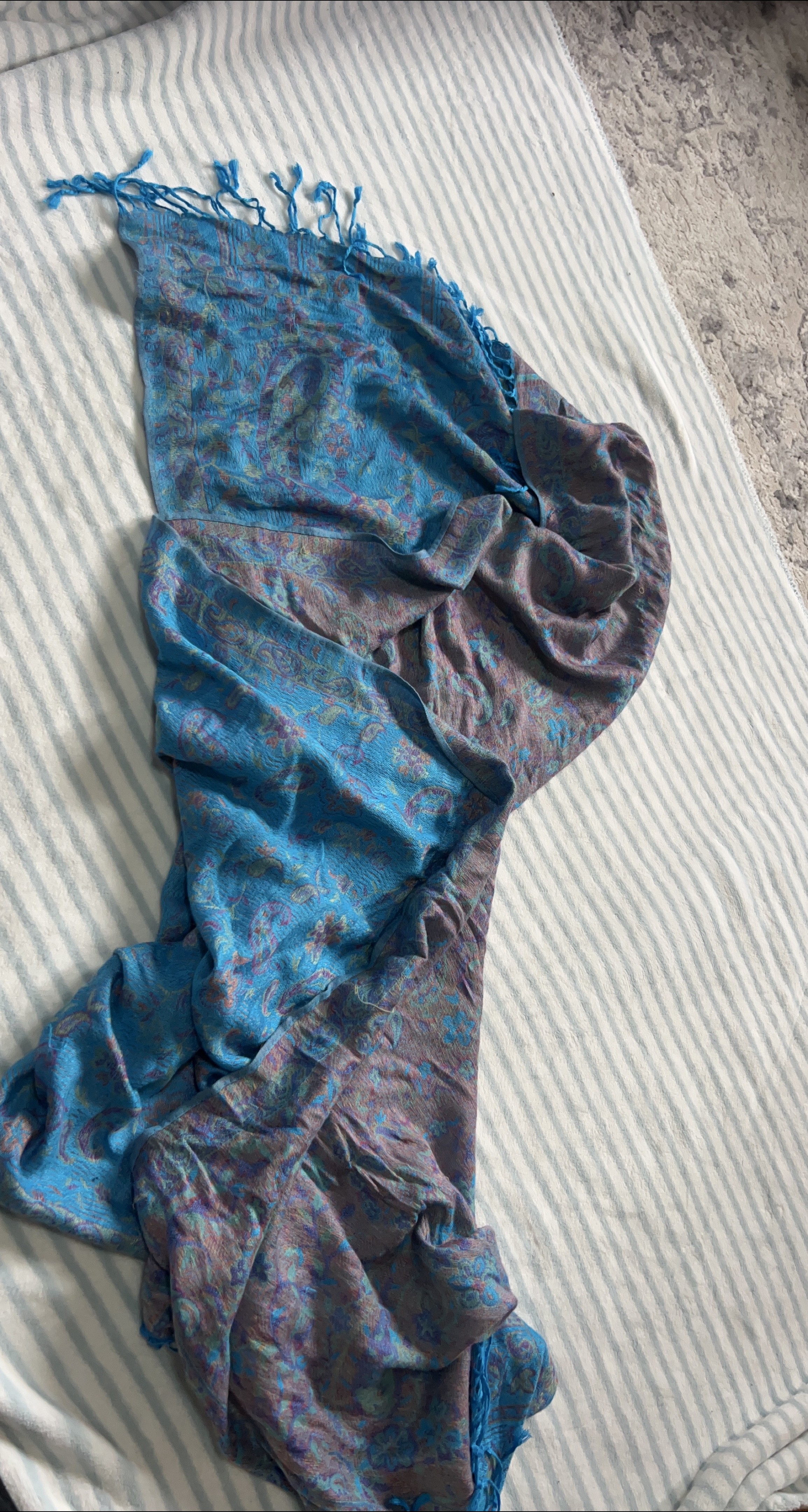 Blue Paisley Scarf with Fringes thumbnail