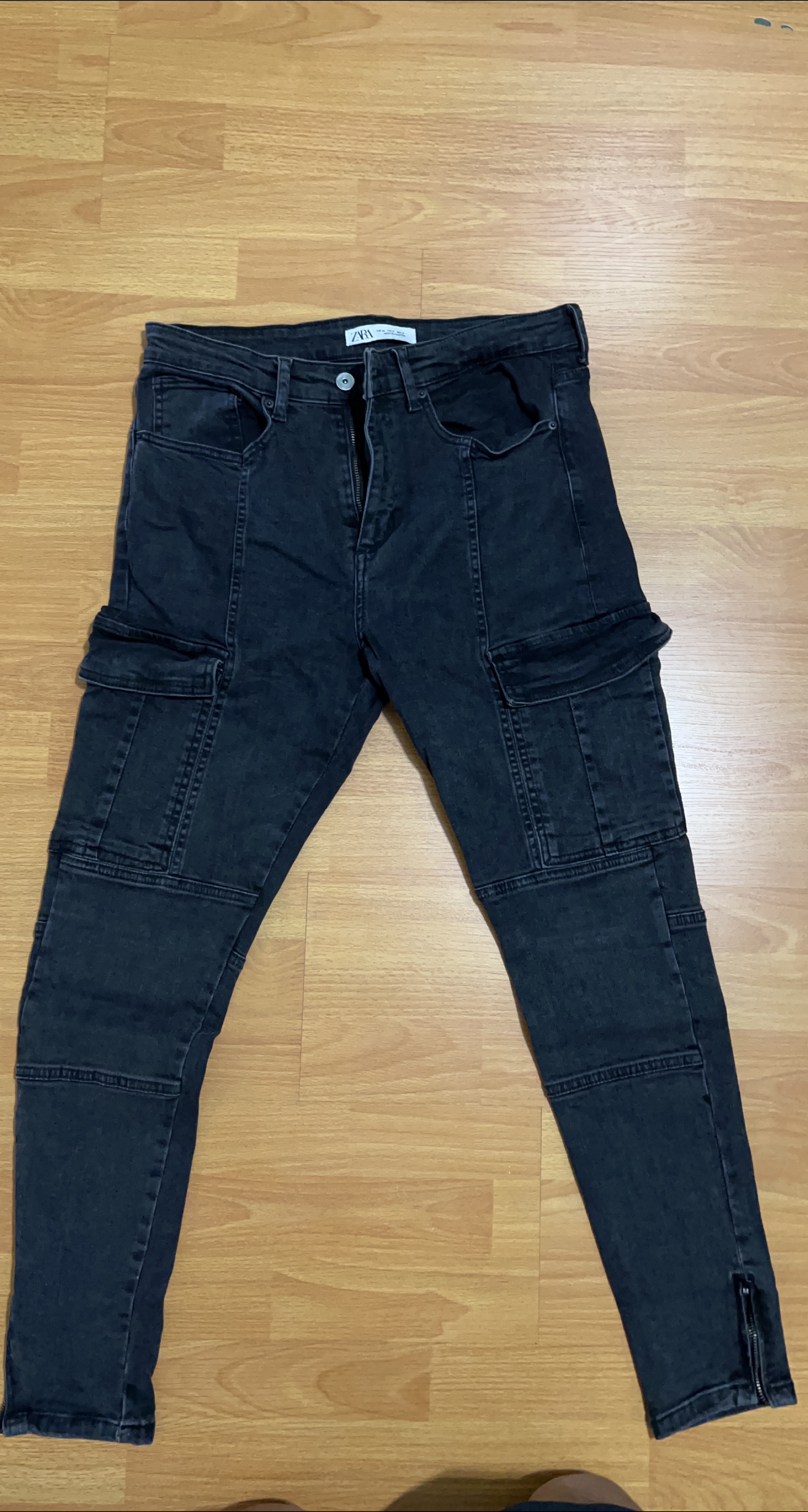 Zara Black Denim Cargo Pants thumbnail