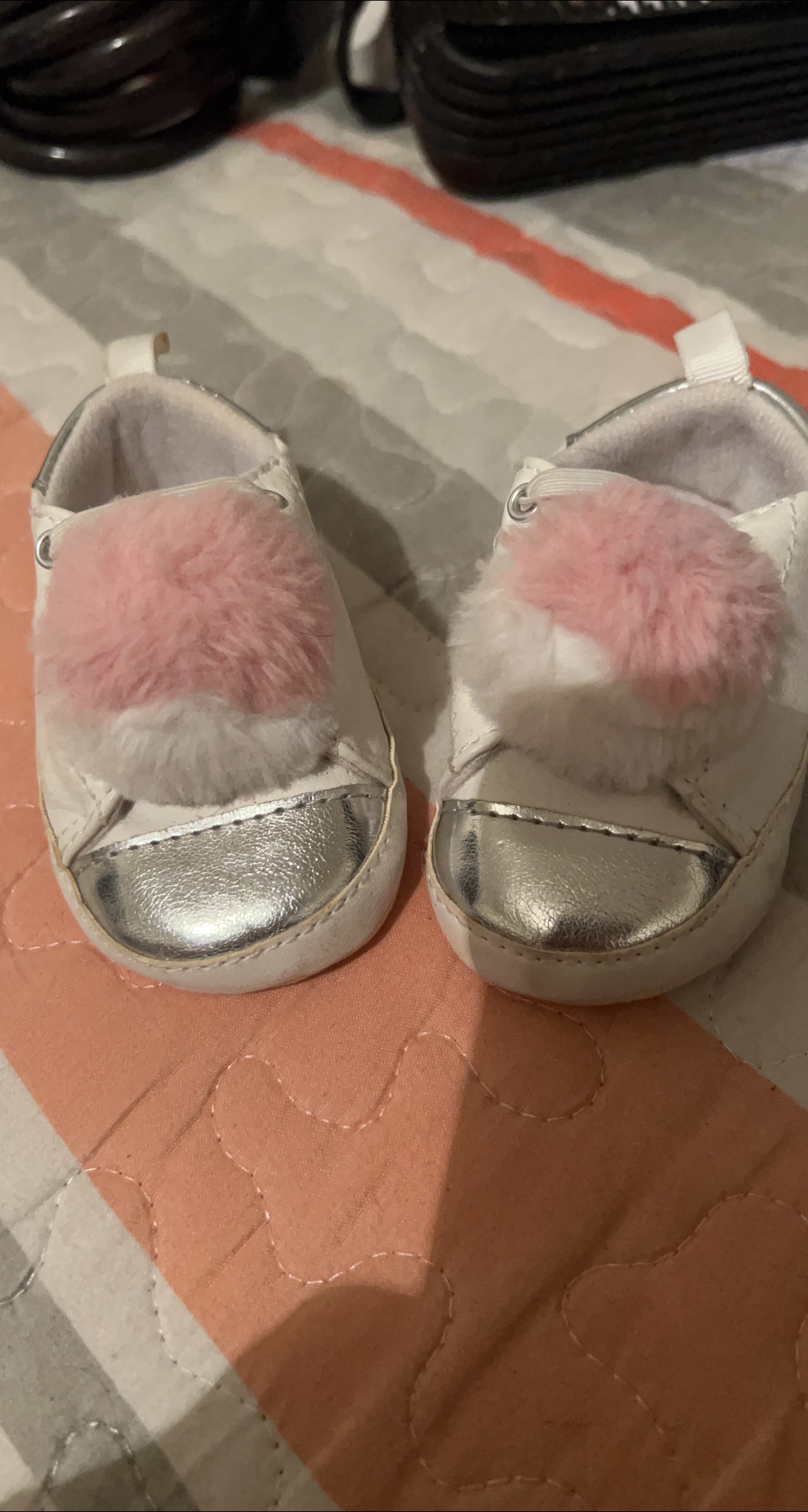 Baby White & Pink Pom Pom Shoes thumbnail