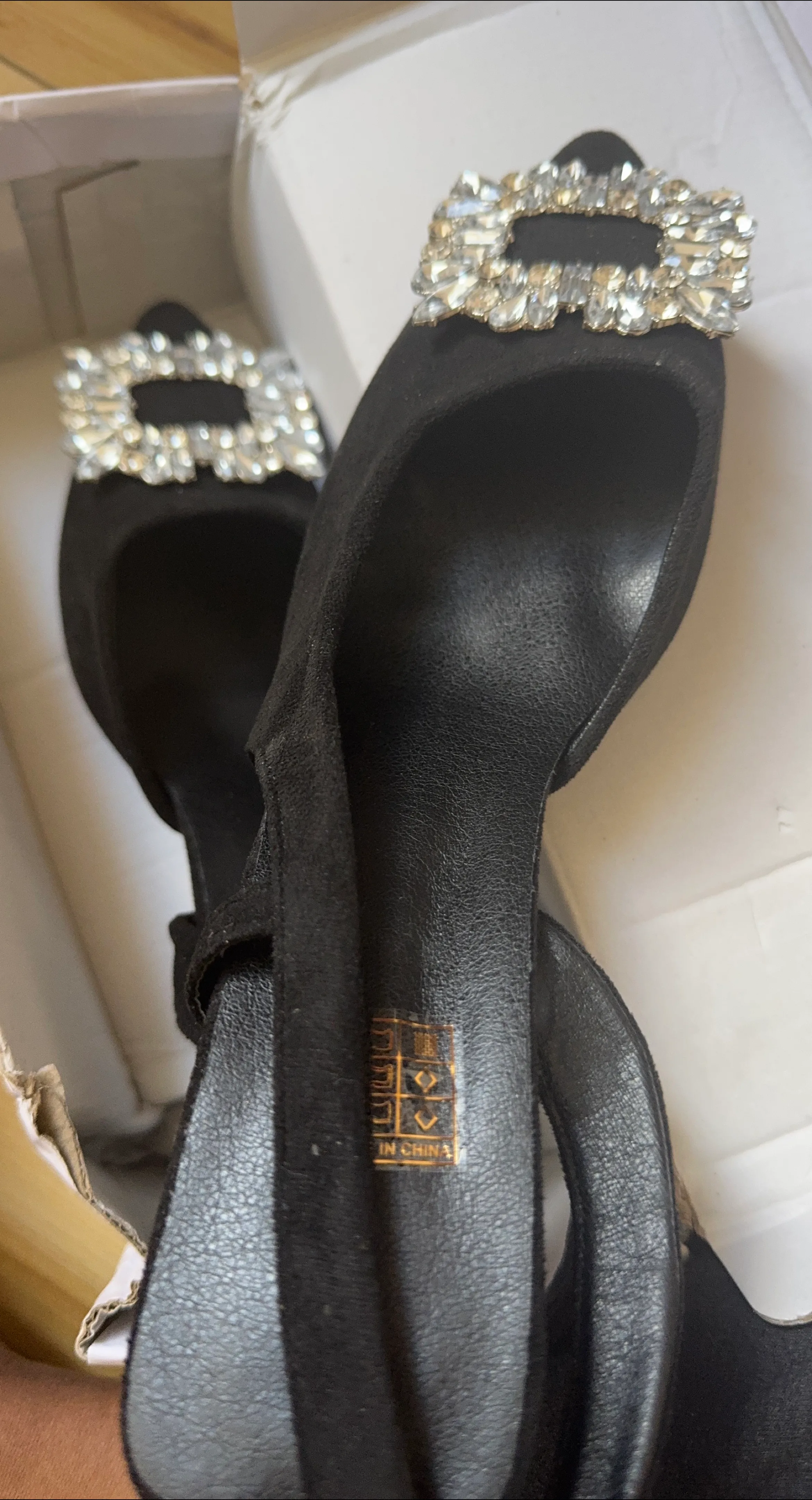 Black Heels with Rhinestone Buckle