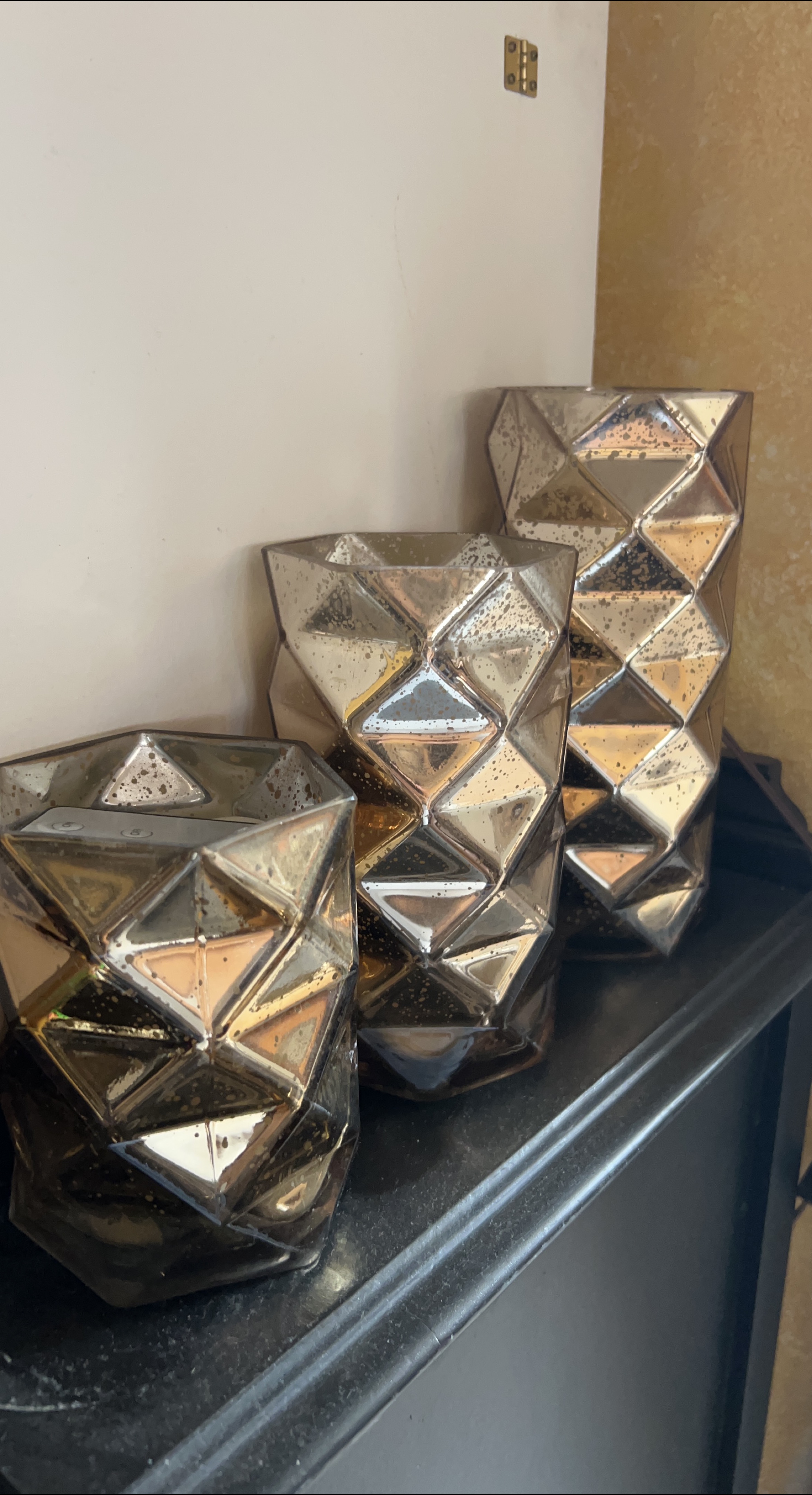 Set of 3 Geometric Candle holders with Faux Candles thumbnail