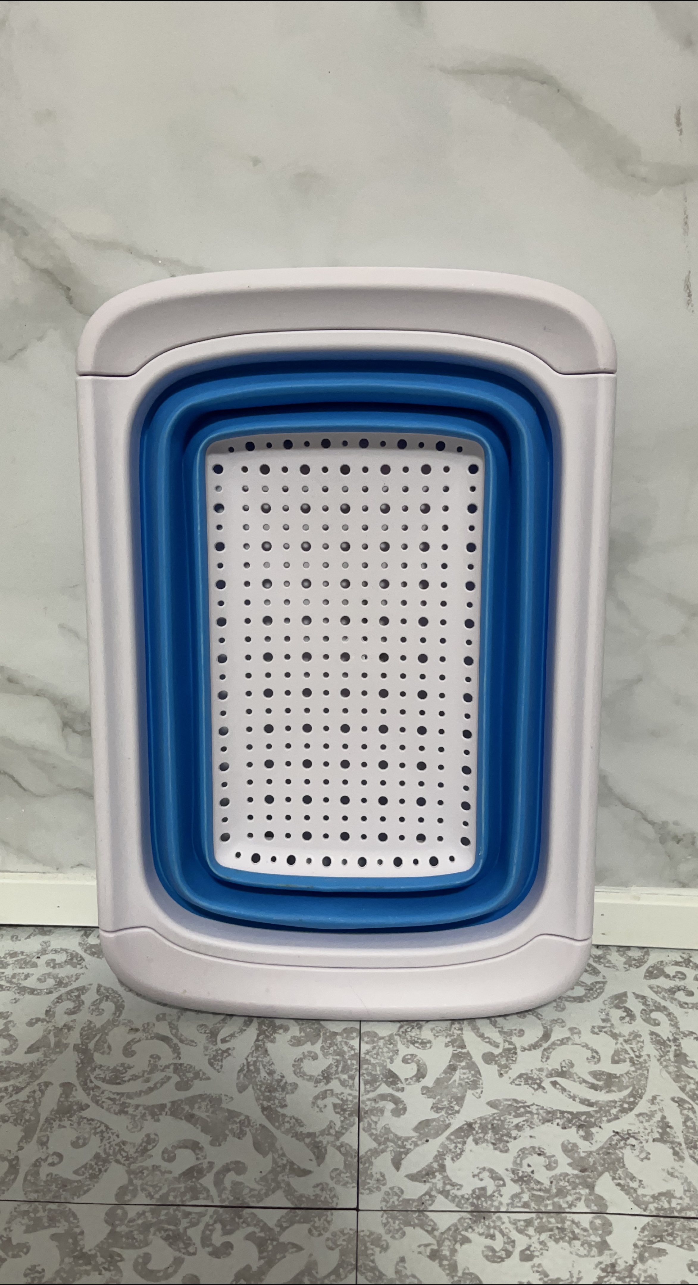 Collapsible Laundry Basket - Blue & White thumbnail