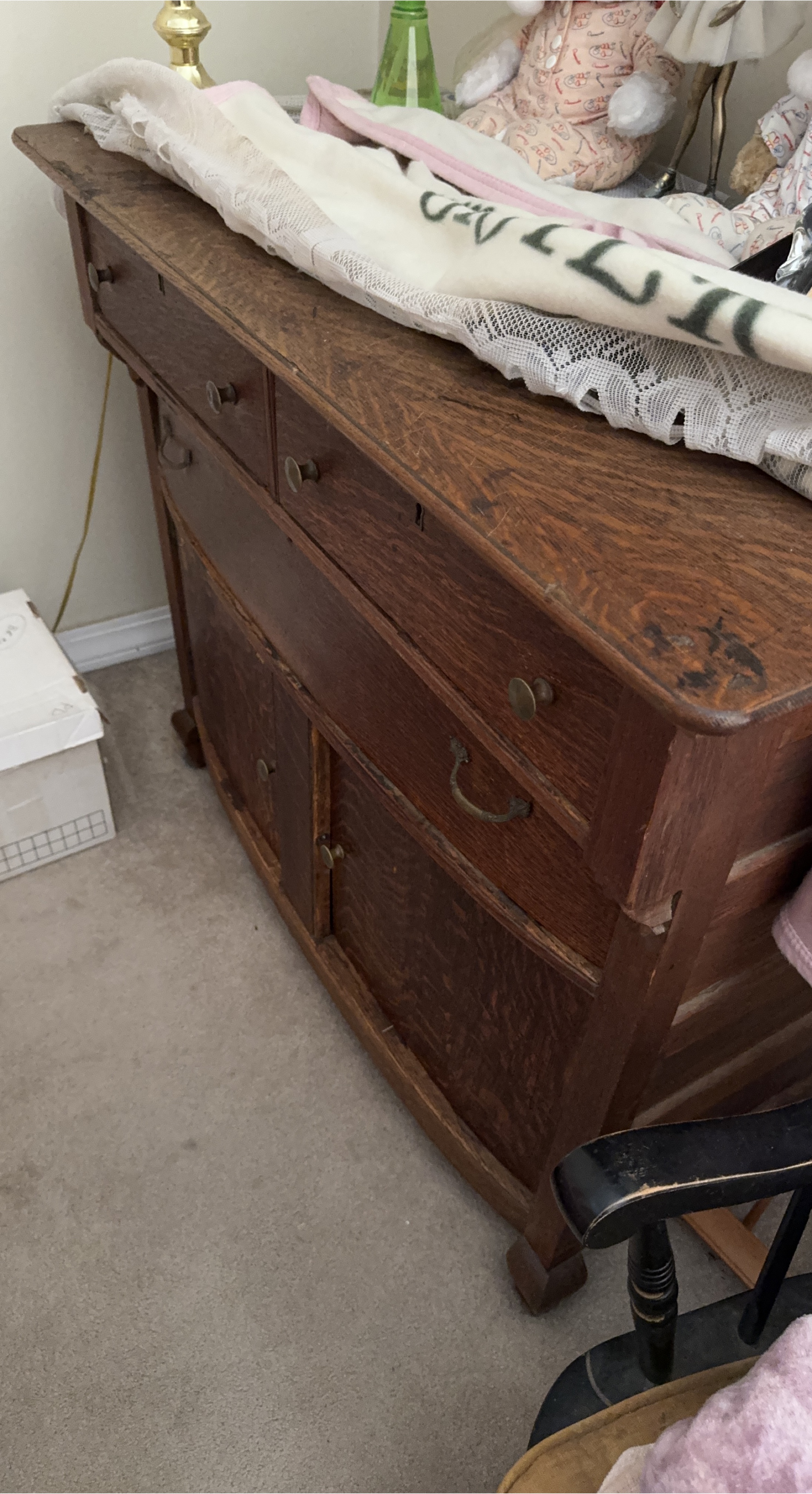 Antique Wood Dresser with Drawers thumbnail
