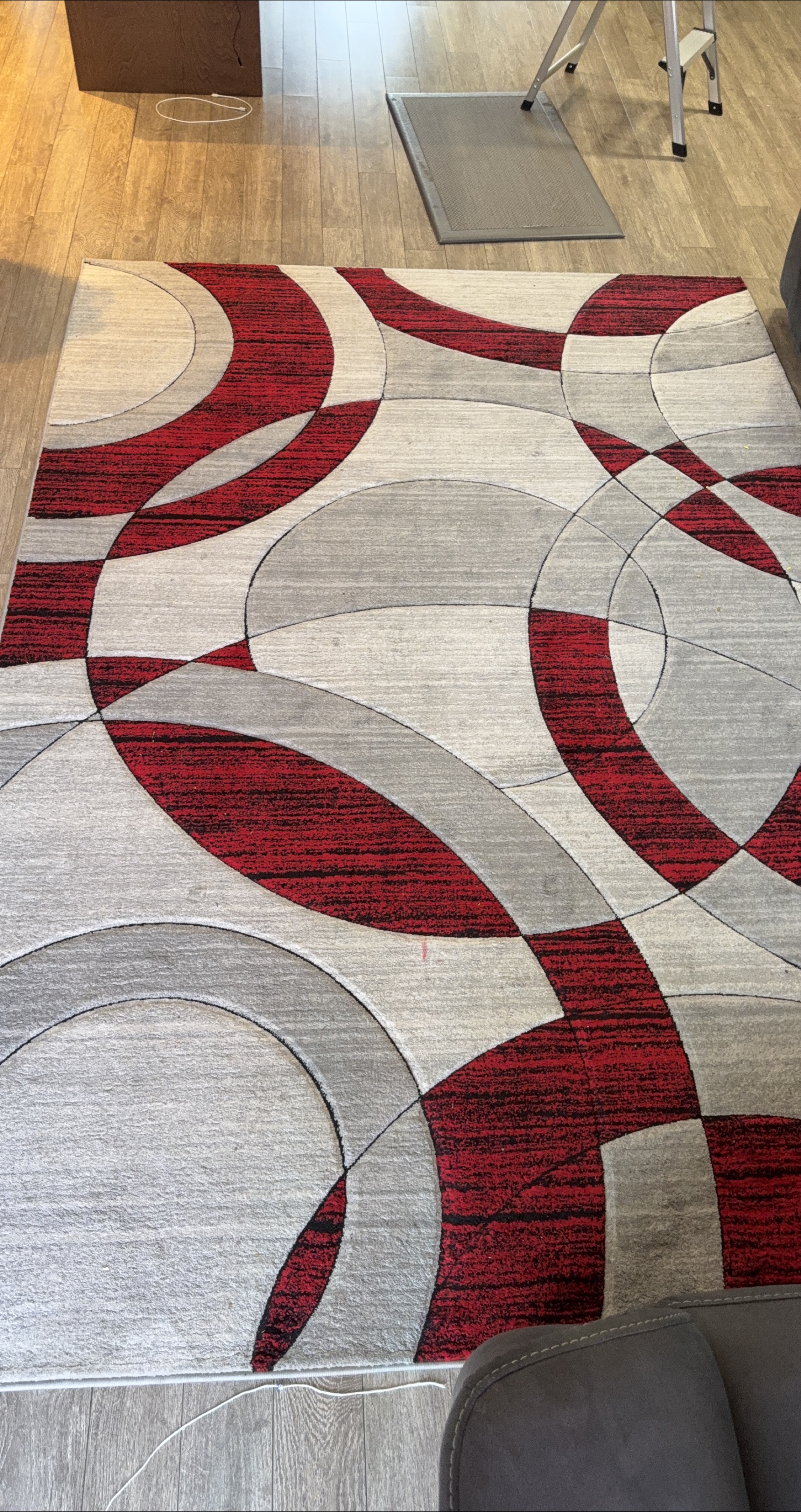 Red and Grey Patterned Area Rug thumbnail