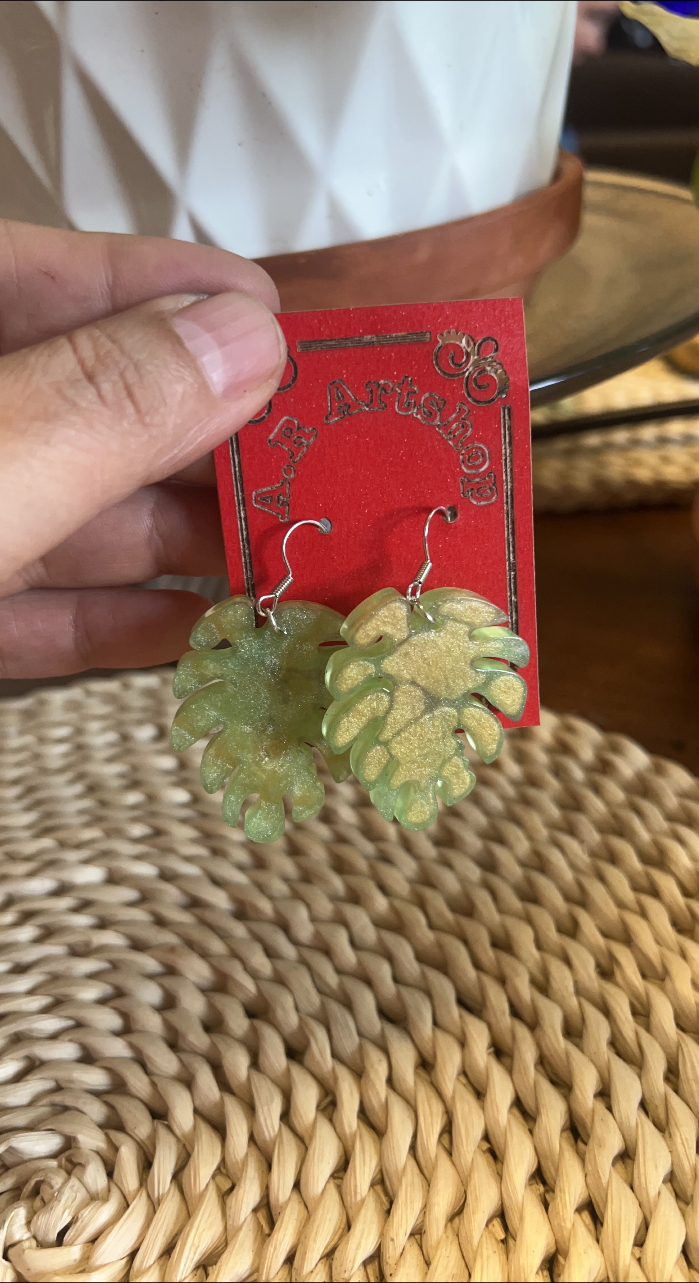 Handmade Monstera Leaf Earrings