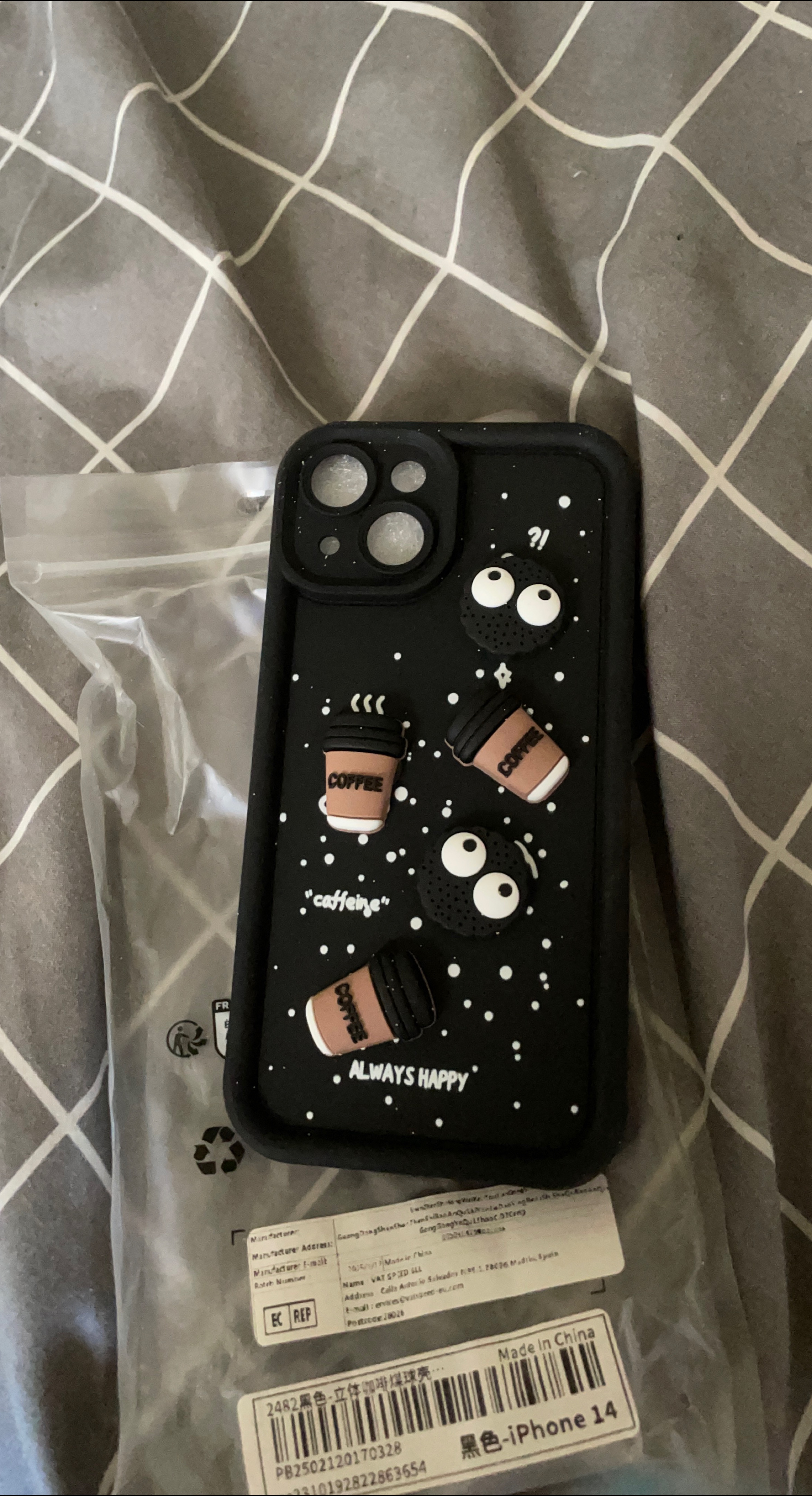 iPhone 14 Case - Black with Coffee Cups