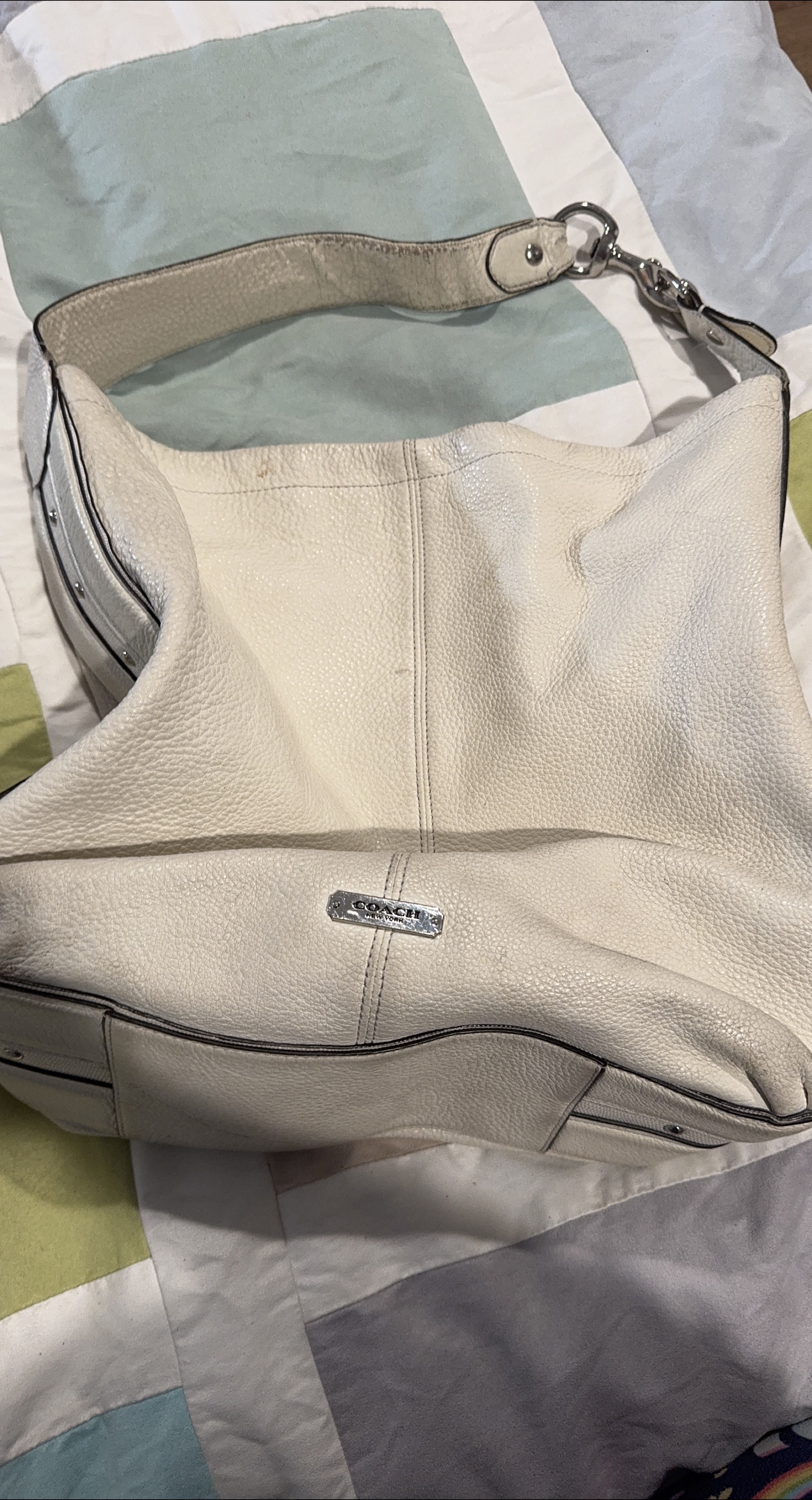 White Leather Coach Hobo Handbag