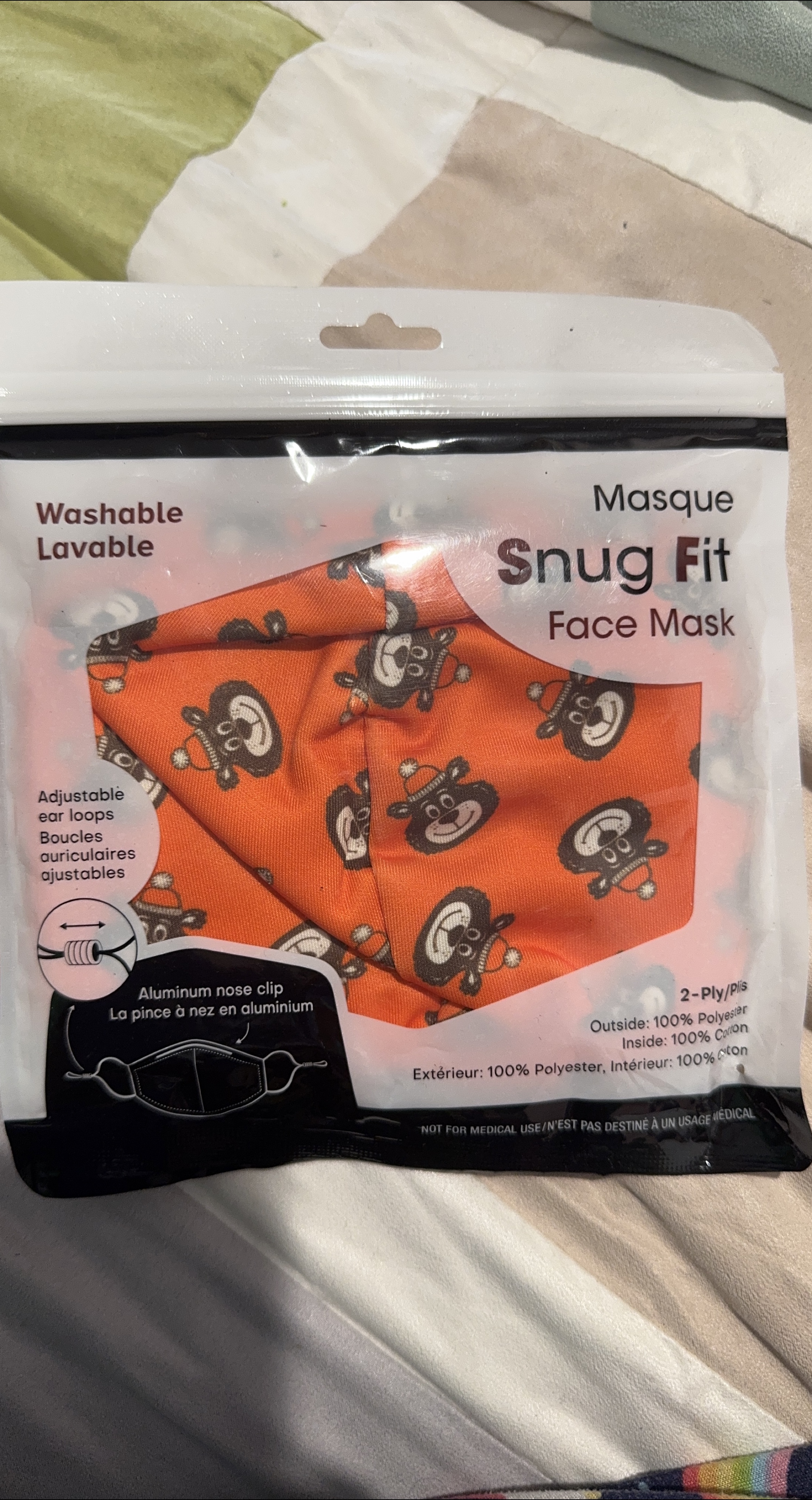 Snug Fit Face Mask with Adjustable Ear Loops and Nose Clip