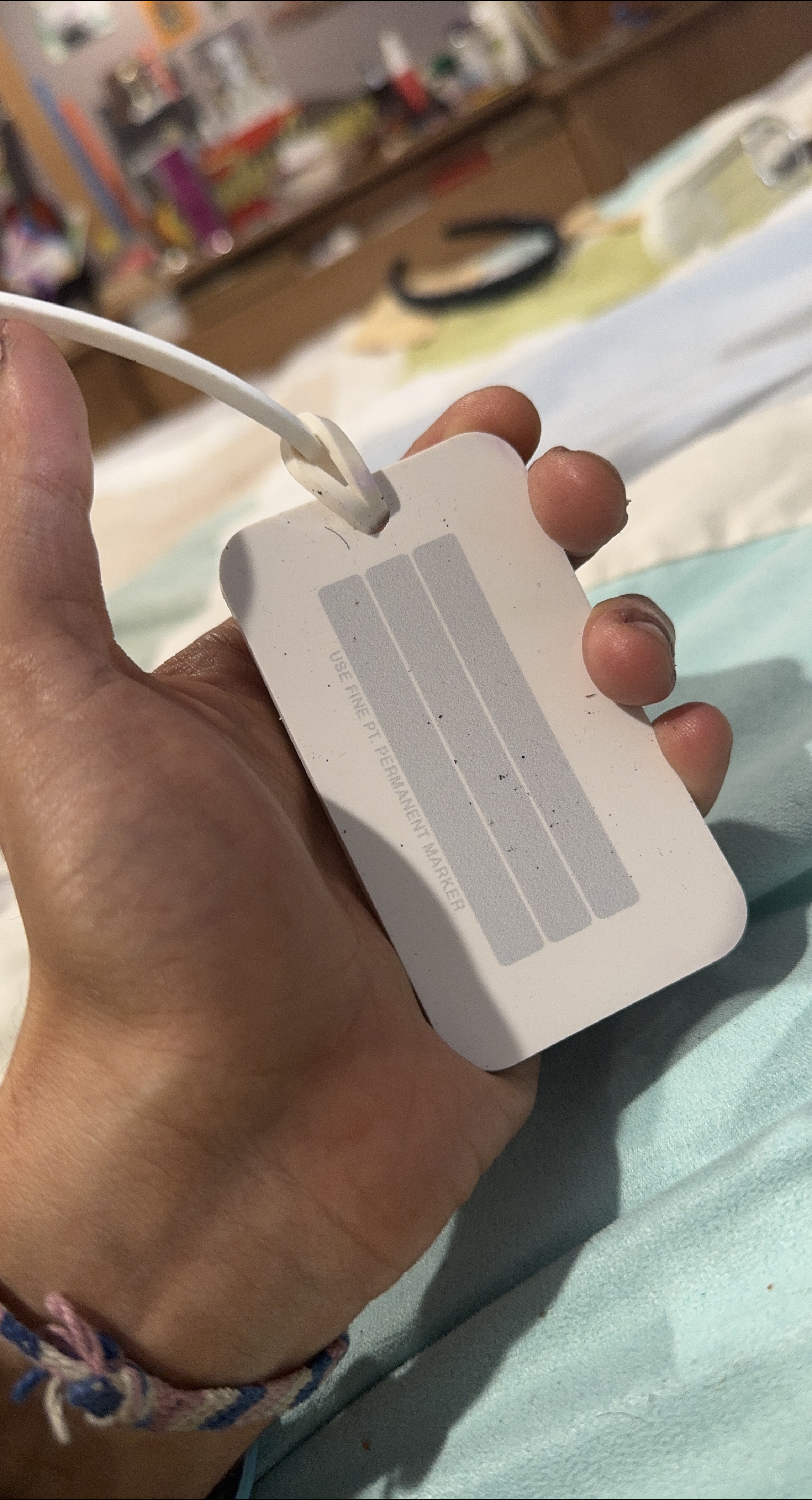 White Luggage Tag with Strap