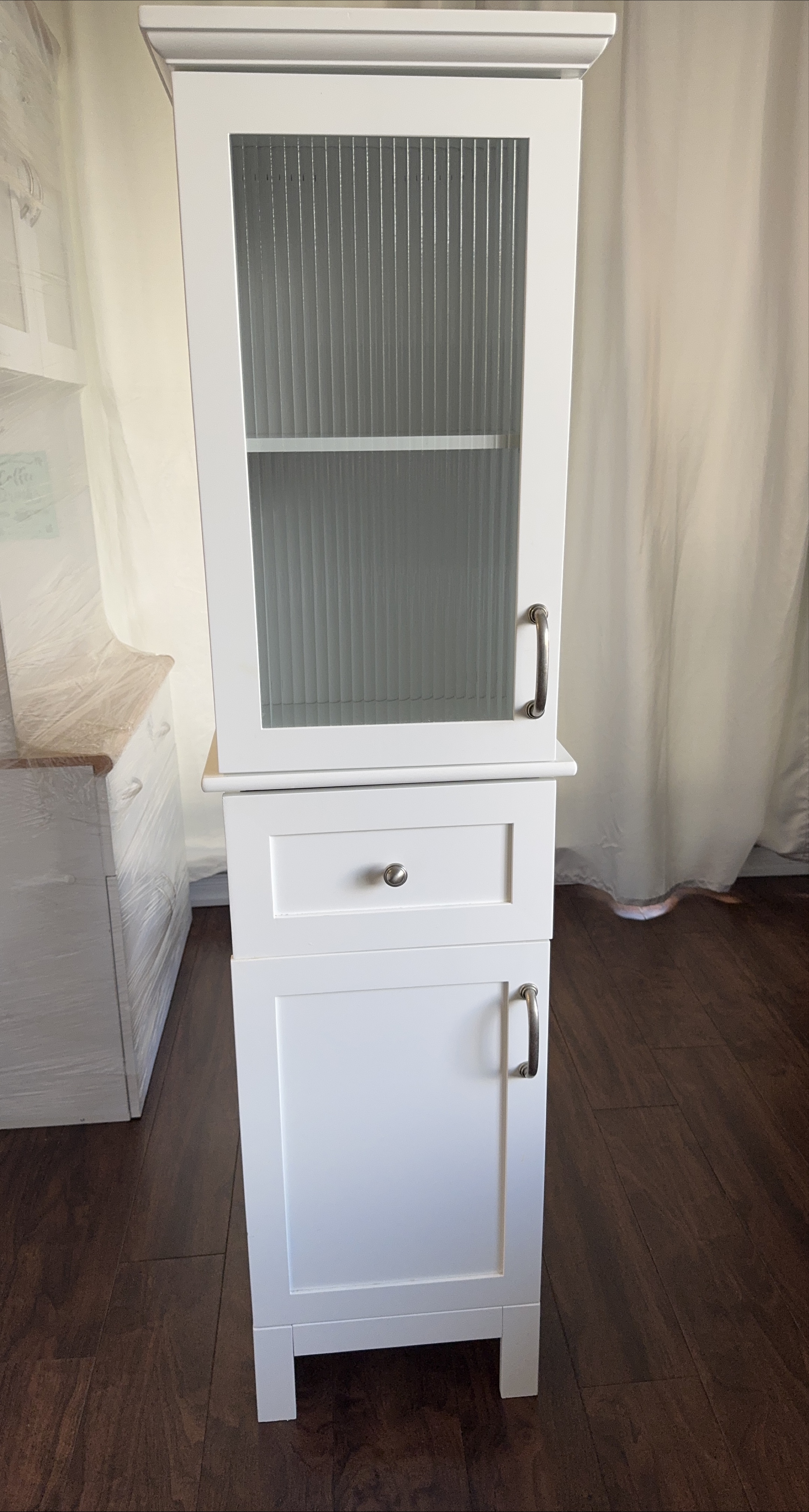White Bathroom Cabinet with Glass Door