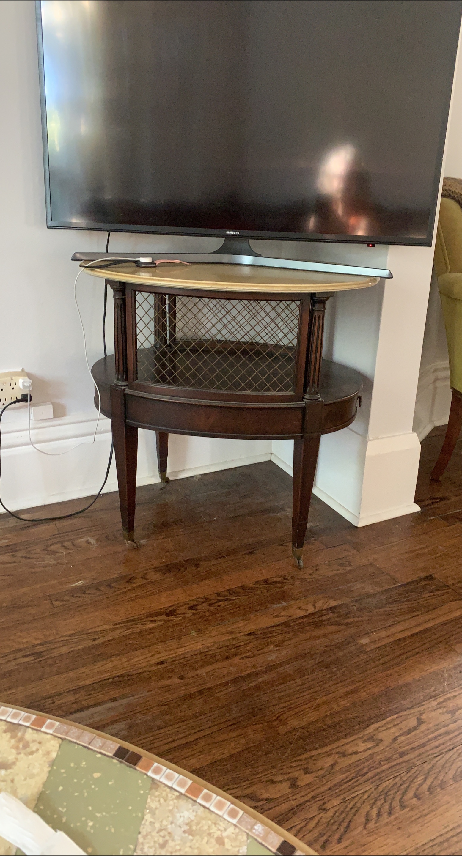 Vintage Round Side Table with Metal Mesh thumbnail