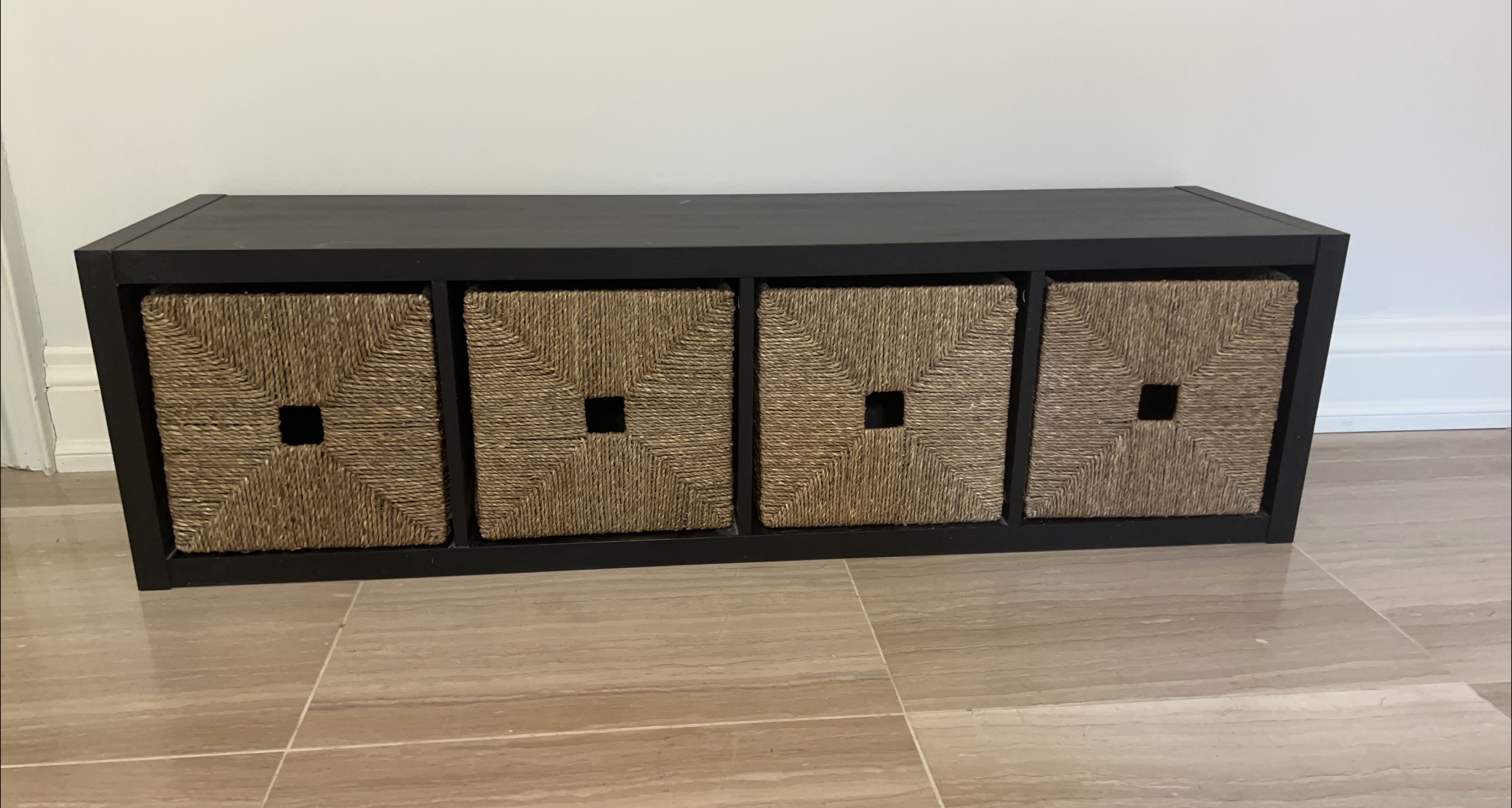 Black Shelf Unit with 4 Woven Baskets thumbnail