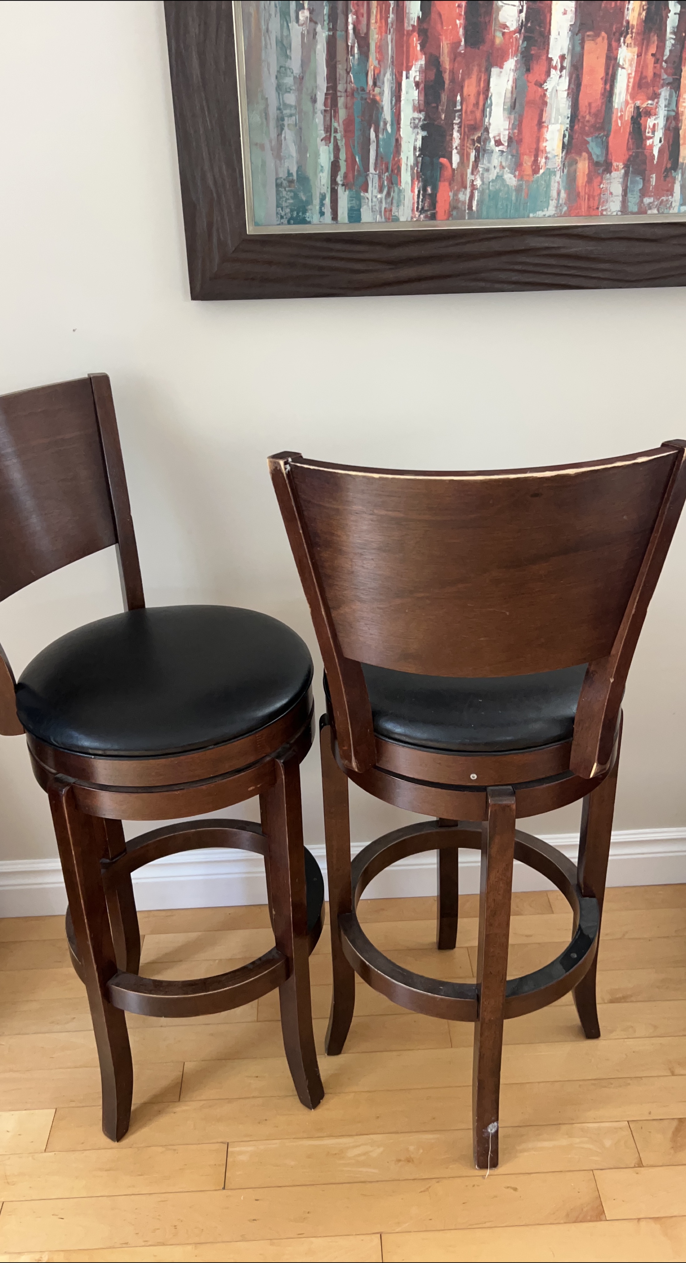 Set of 2 Brown Wood Bar Stools thumbnail