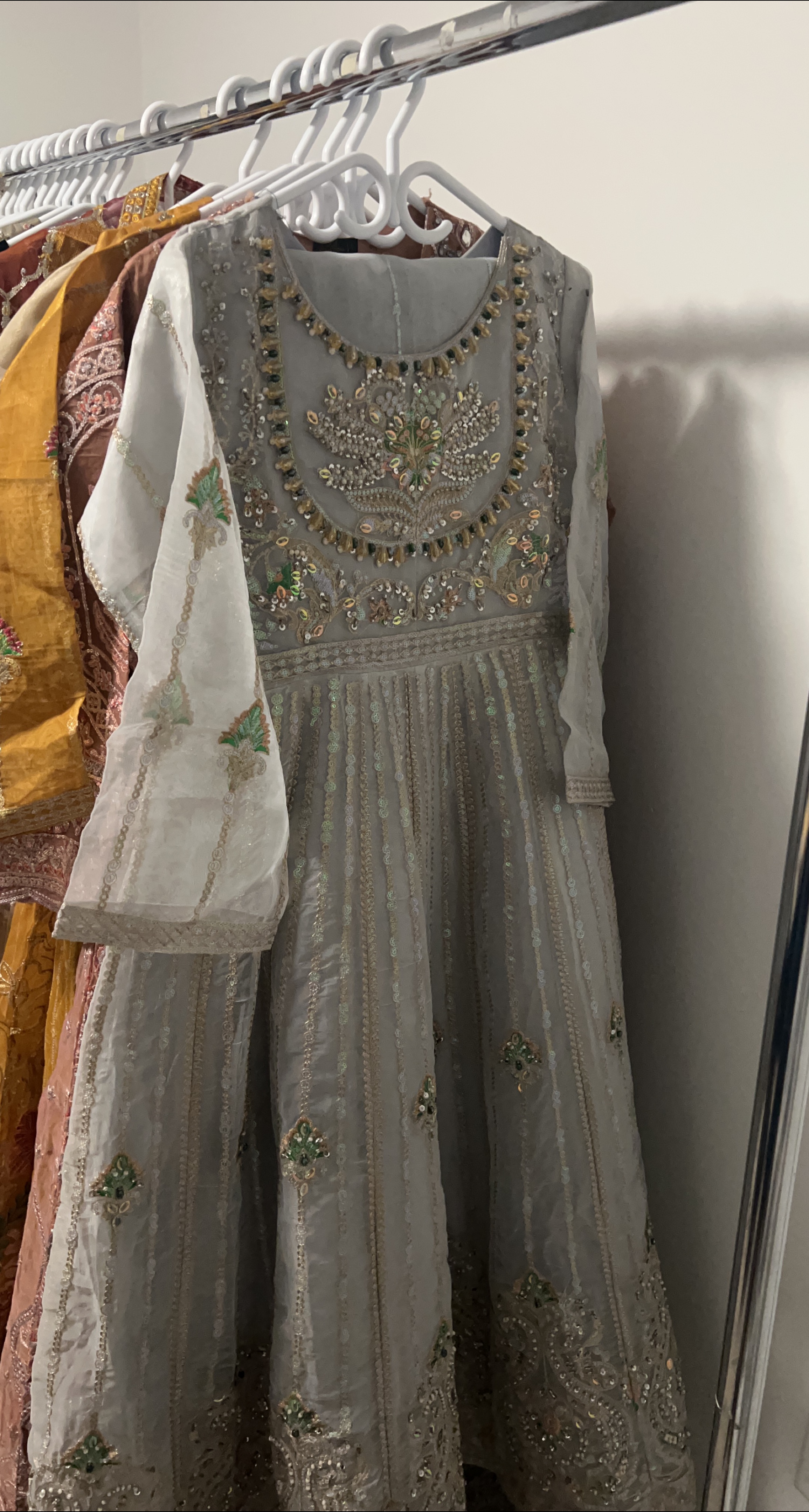 Grey Embroidered Anarkali Dress