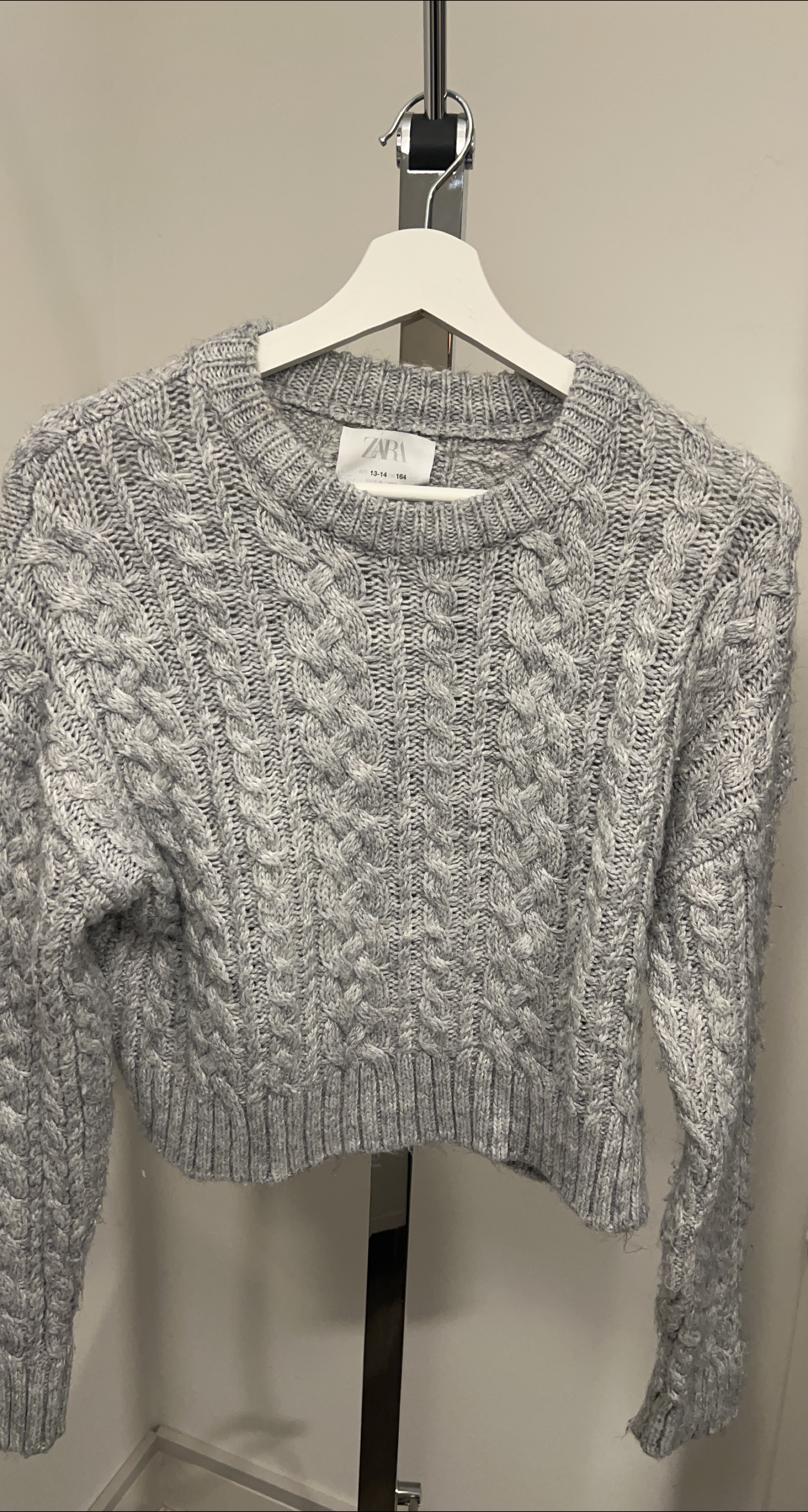 Zara Grey Cable Knit Sweater (Size 13-14) thumbnail