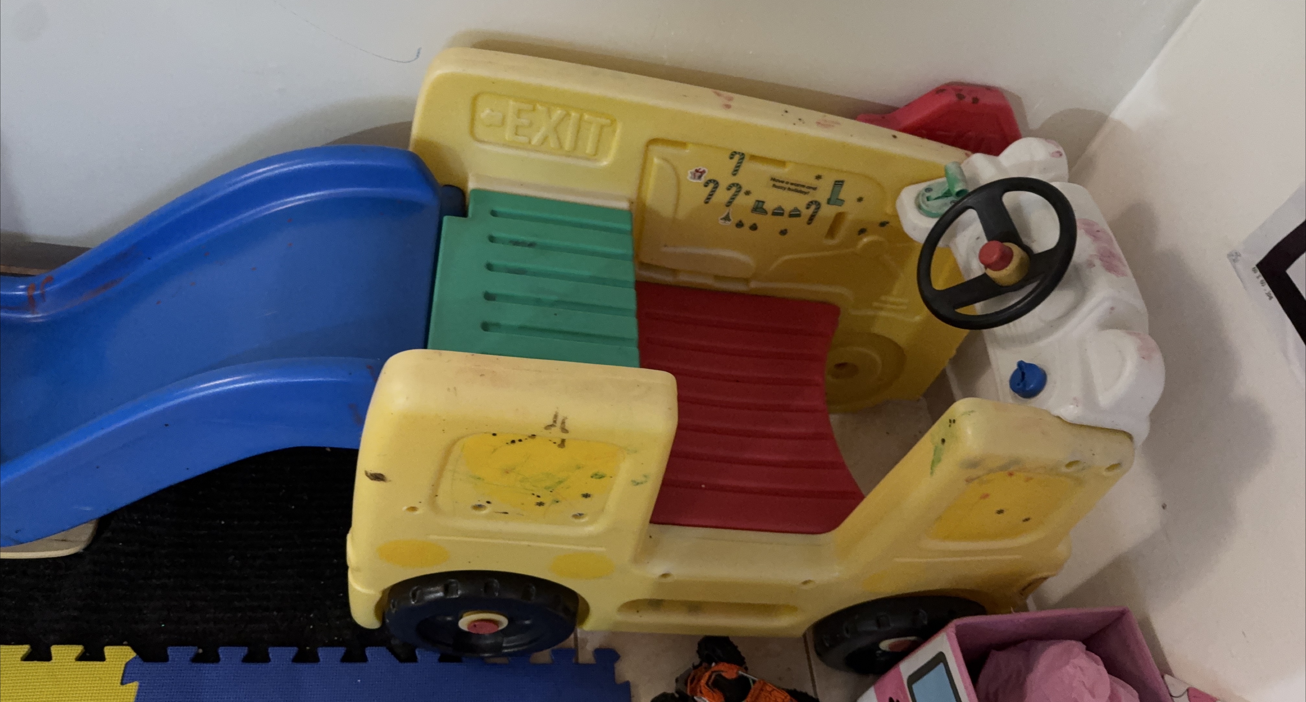 Kids Yellow & Blue Ride-On Car with Slide thumbnail