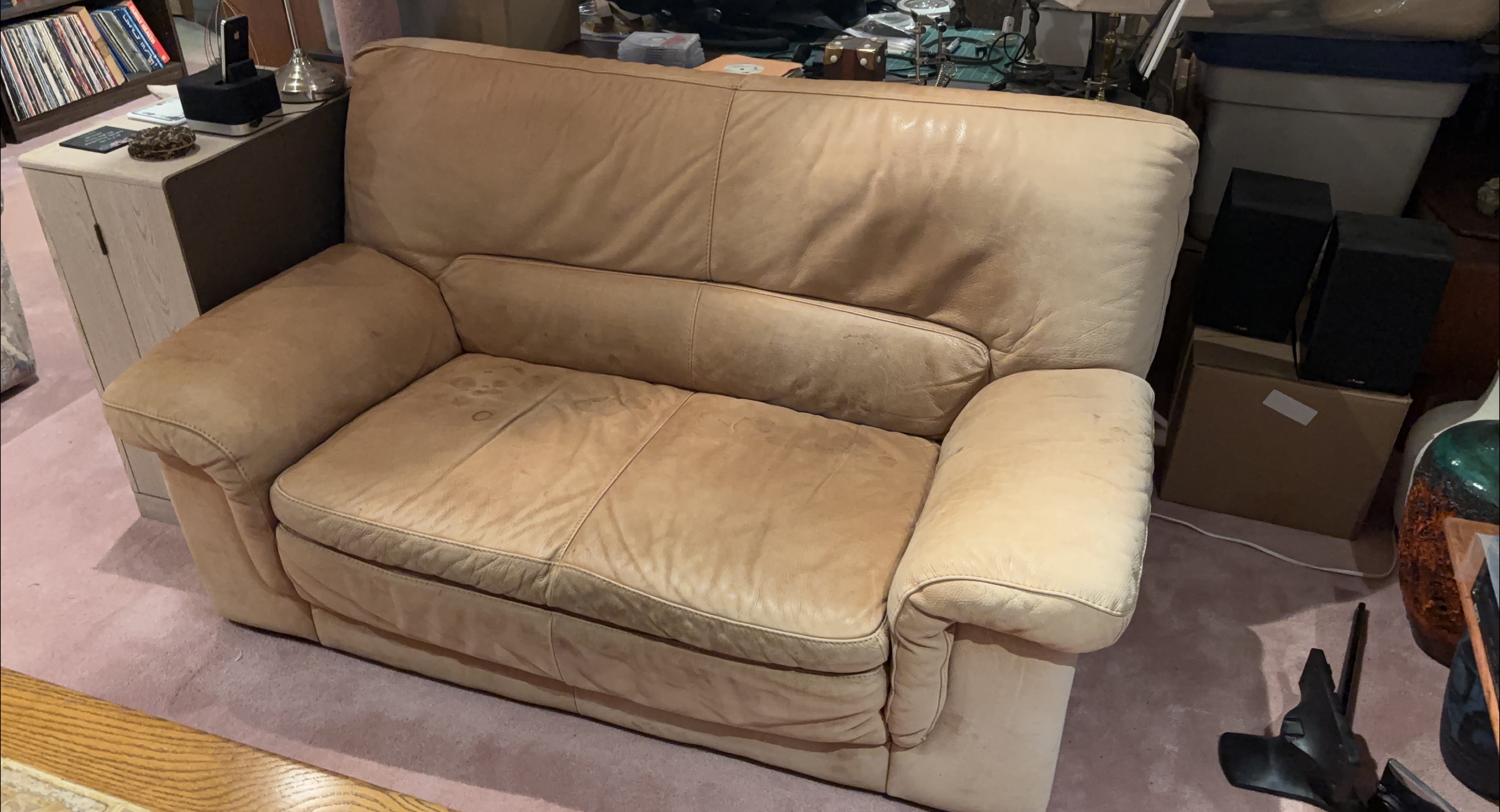 Beige Leather Loveseat thumbnail
