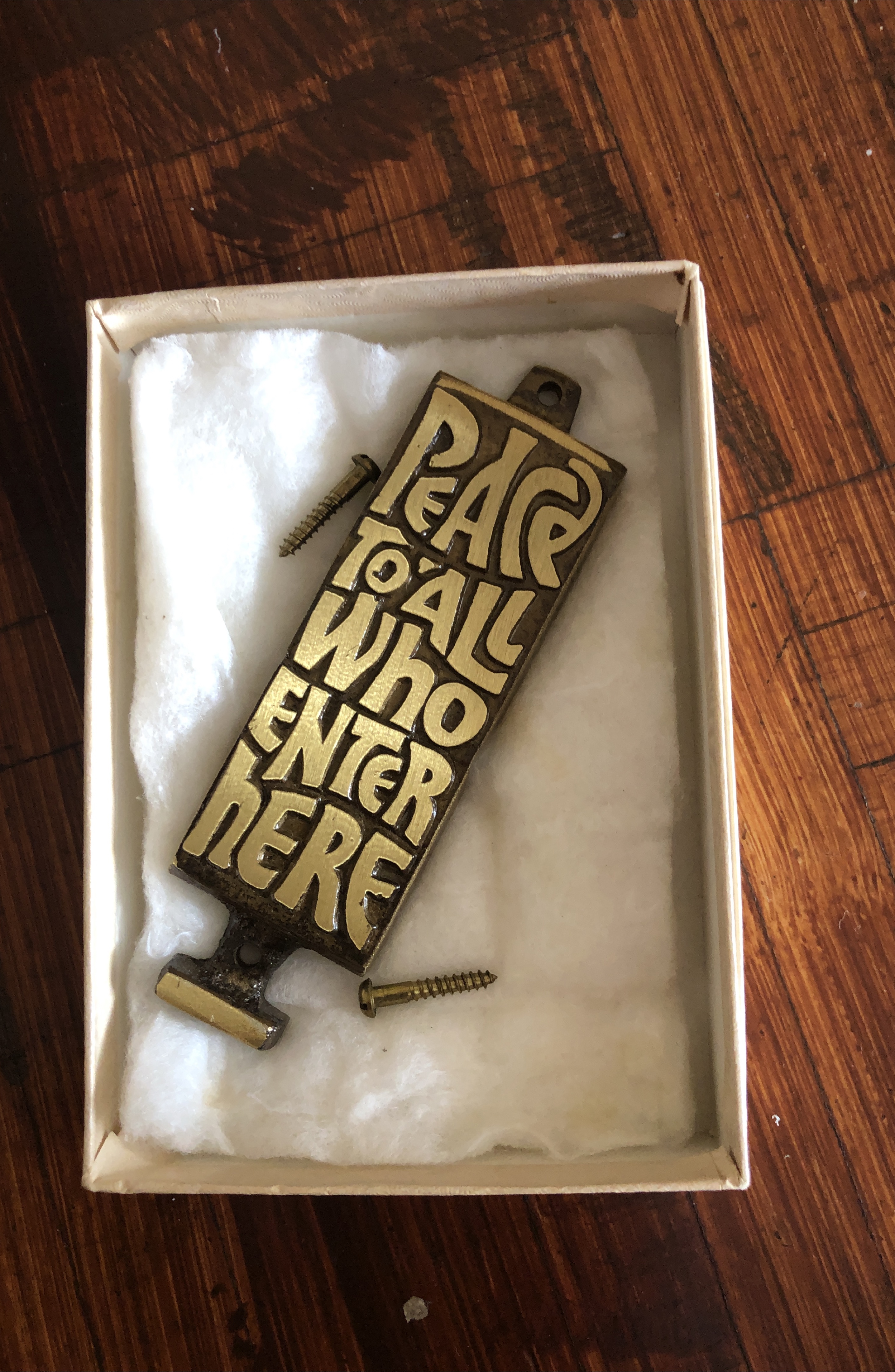 Vintage Brass Door Knocker - Peace to All thumbnail