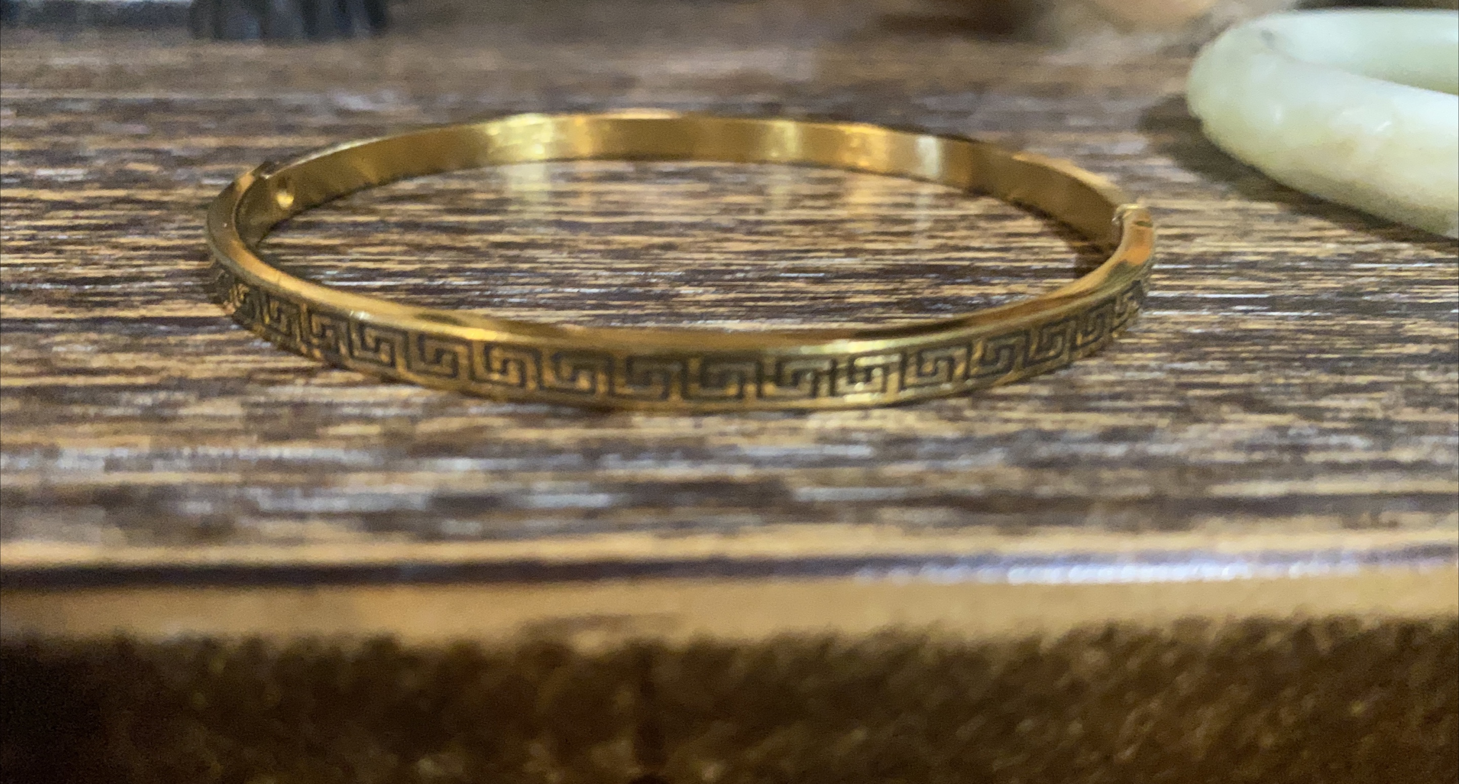 Gold Bangle Bracelet with Greek Key Design thumbnail