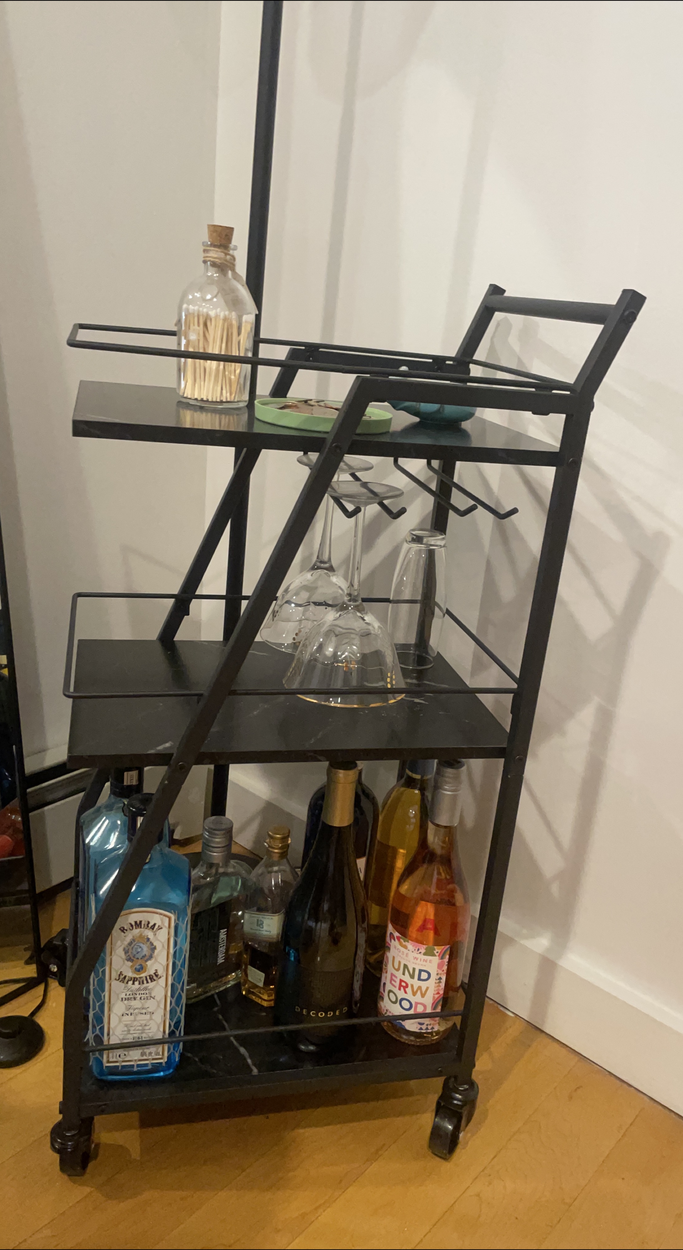 Black Metal Bar Cart with Marble Shelves thumbnail