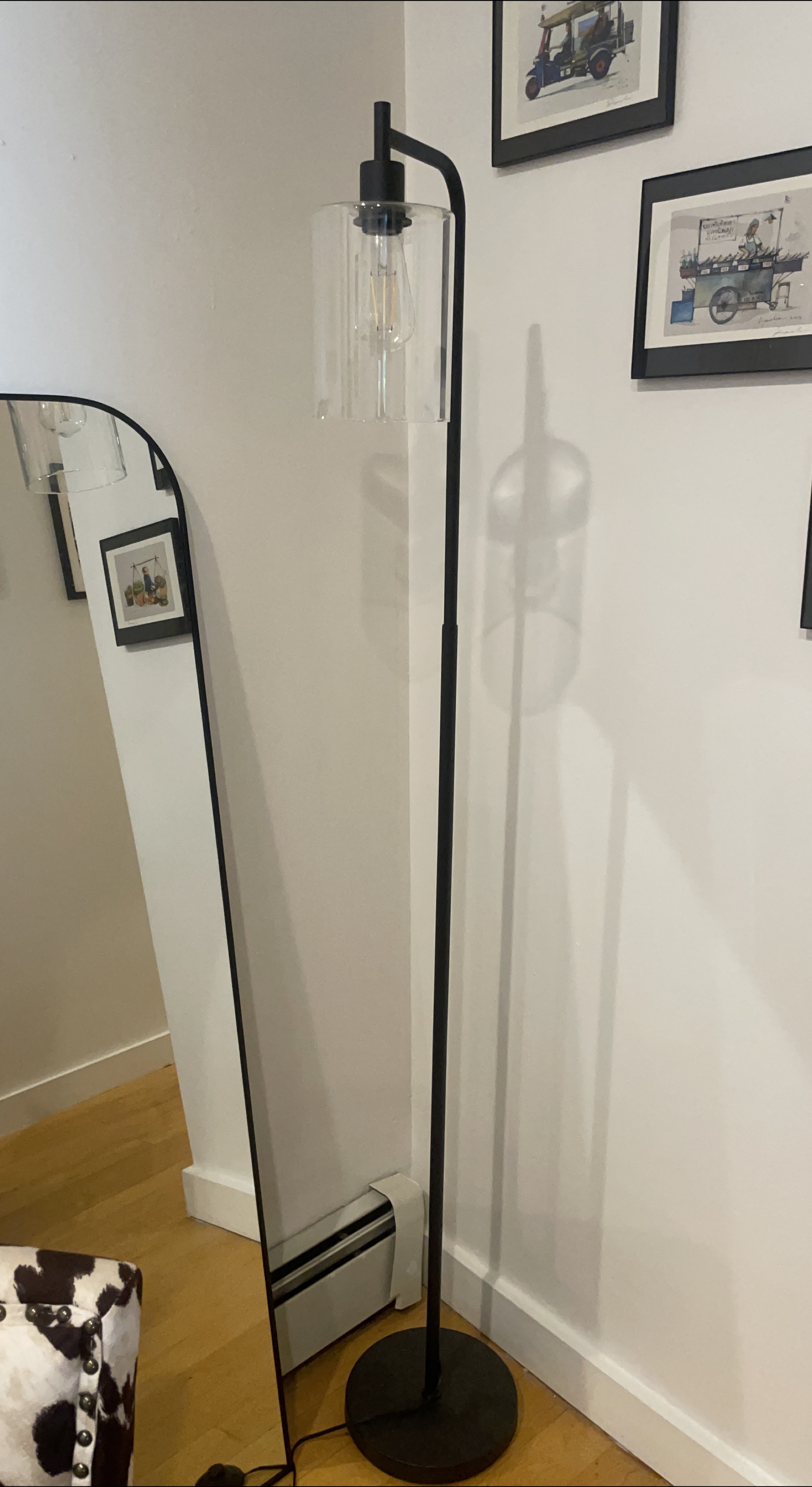 Black Floor Lamp with Glass Shade thumbnail