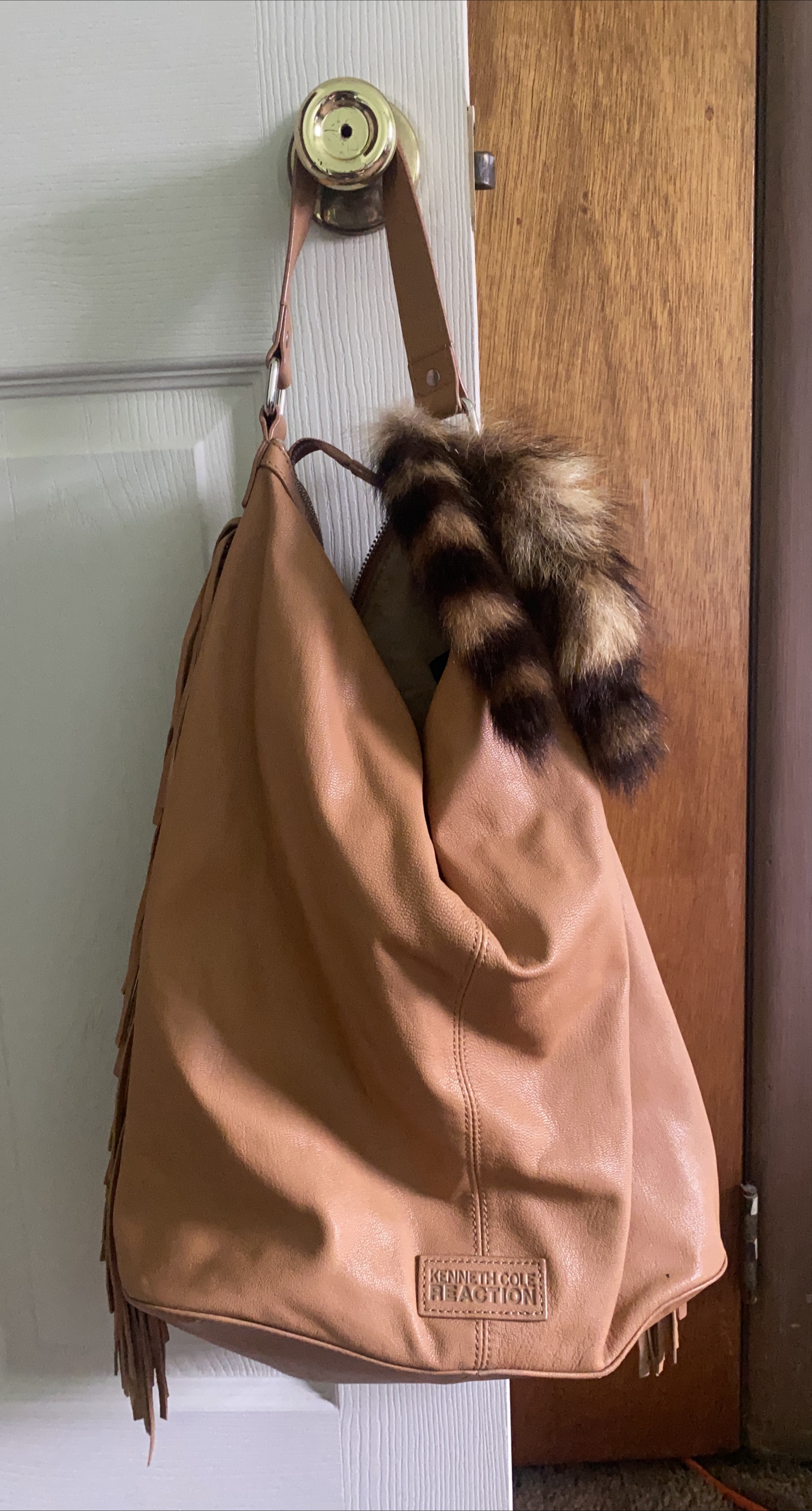 Kenneth Cole Reaction Brown Leather Fringe Hobo Bag thumbnail