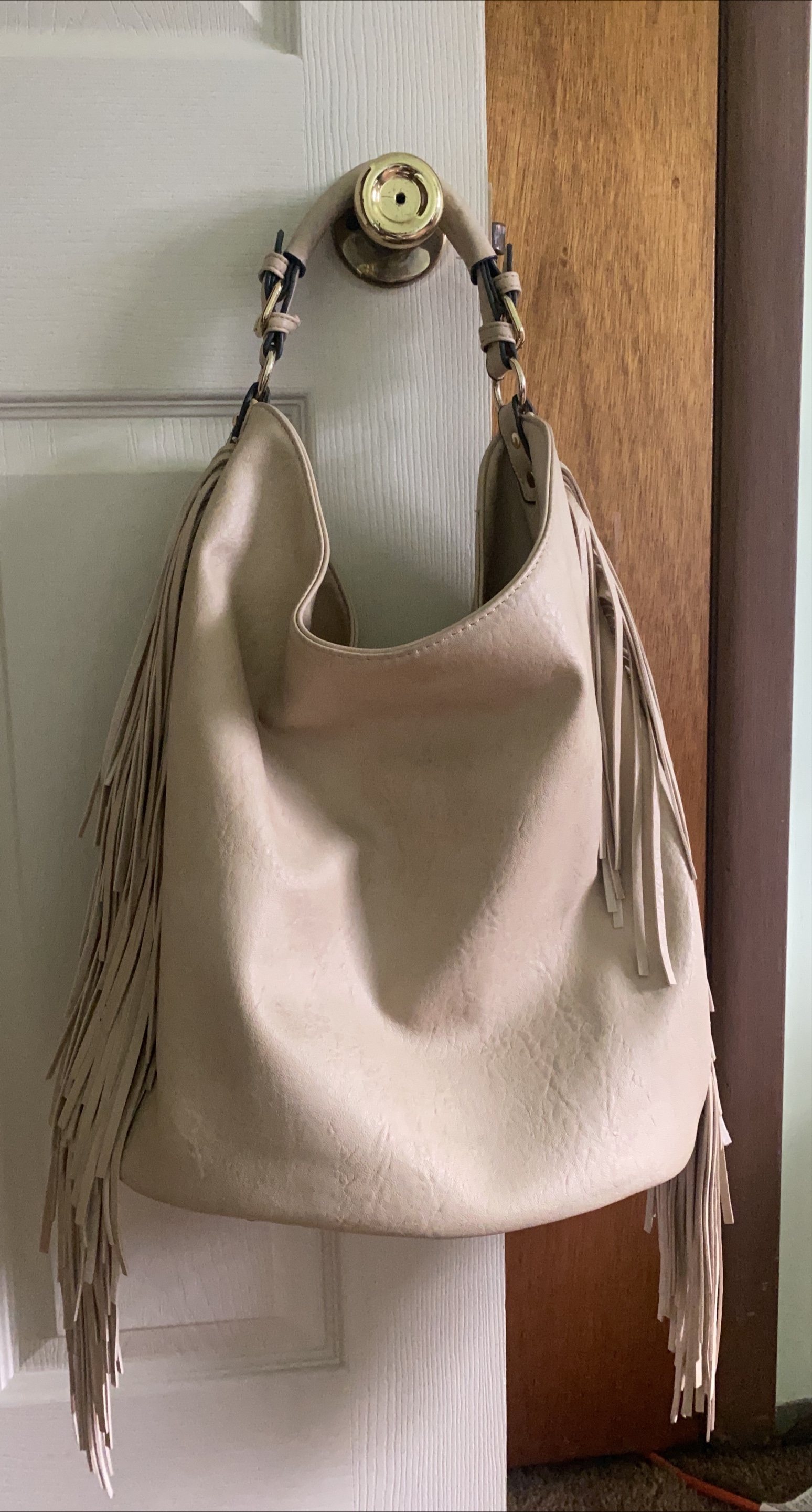 Beige Fringe Hobo Bag thumbnail