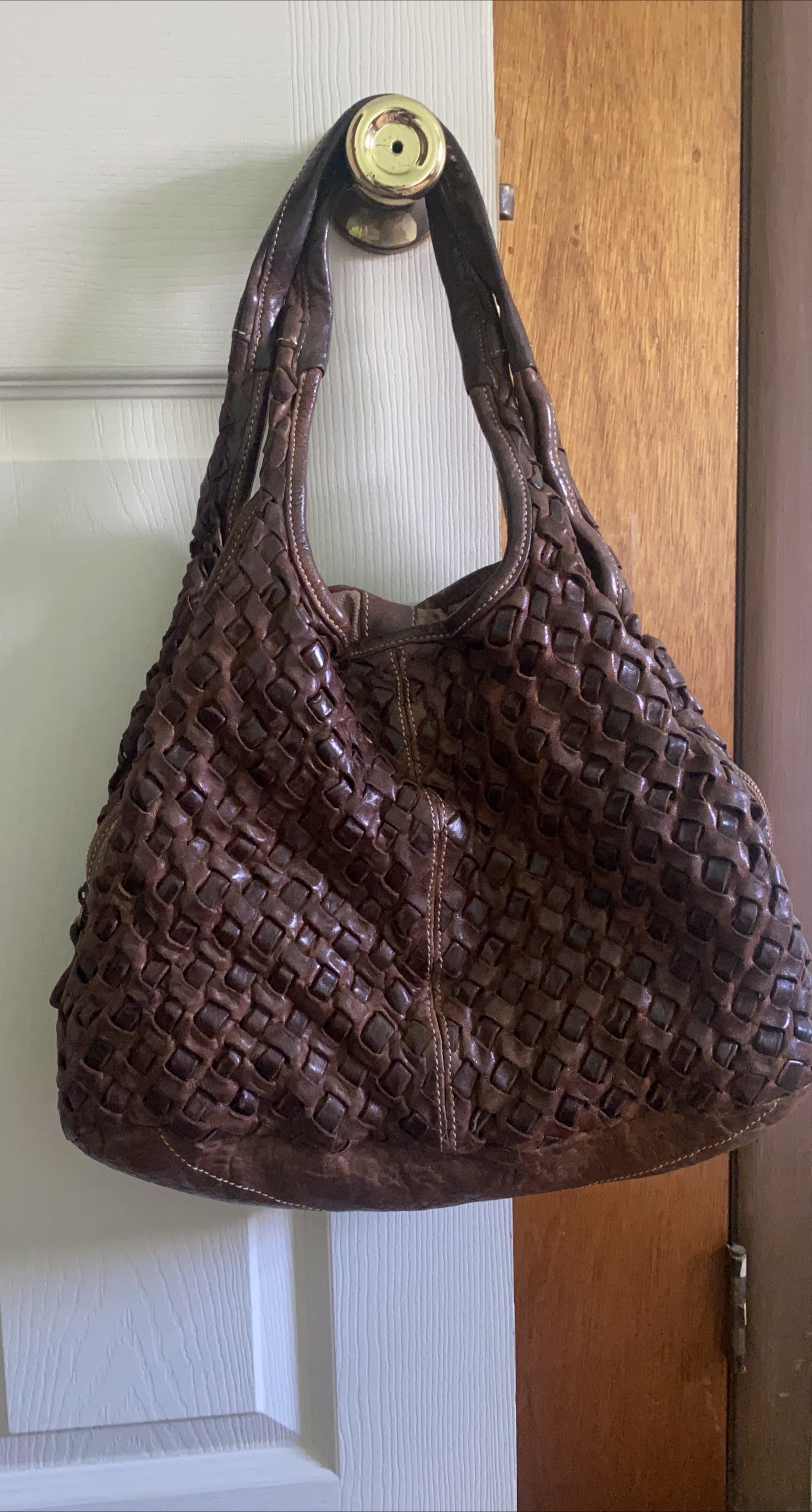 Brown Woven Leather Hobo Bag thumbnail