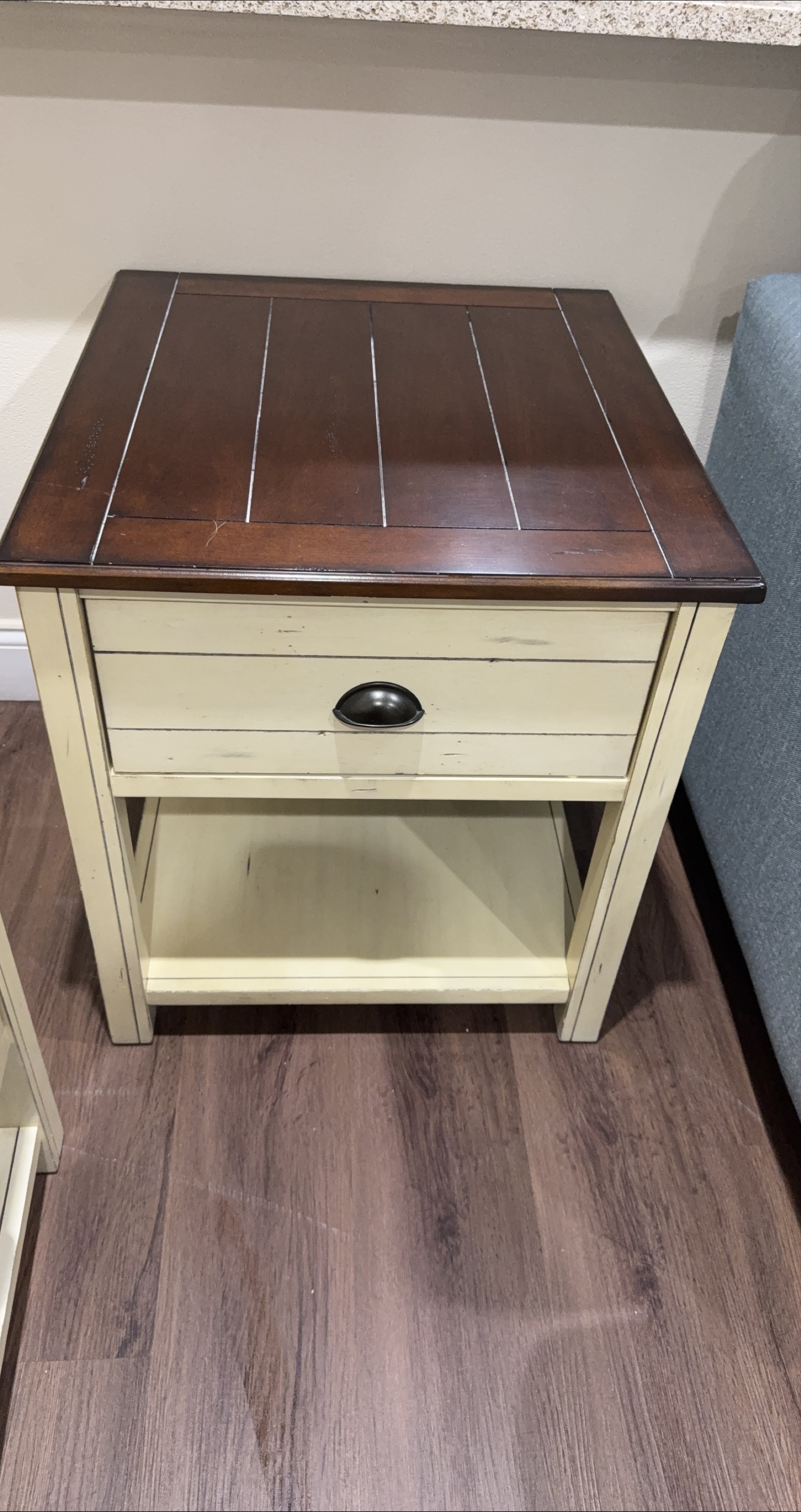 Brown & Cream Wooden End Table thumbnail