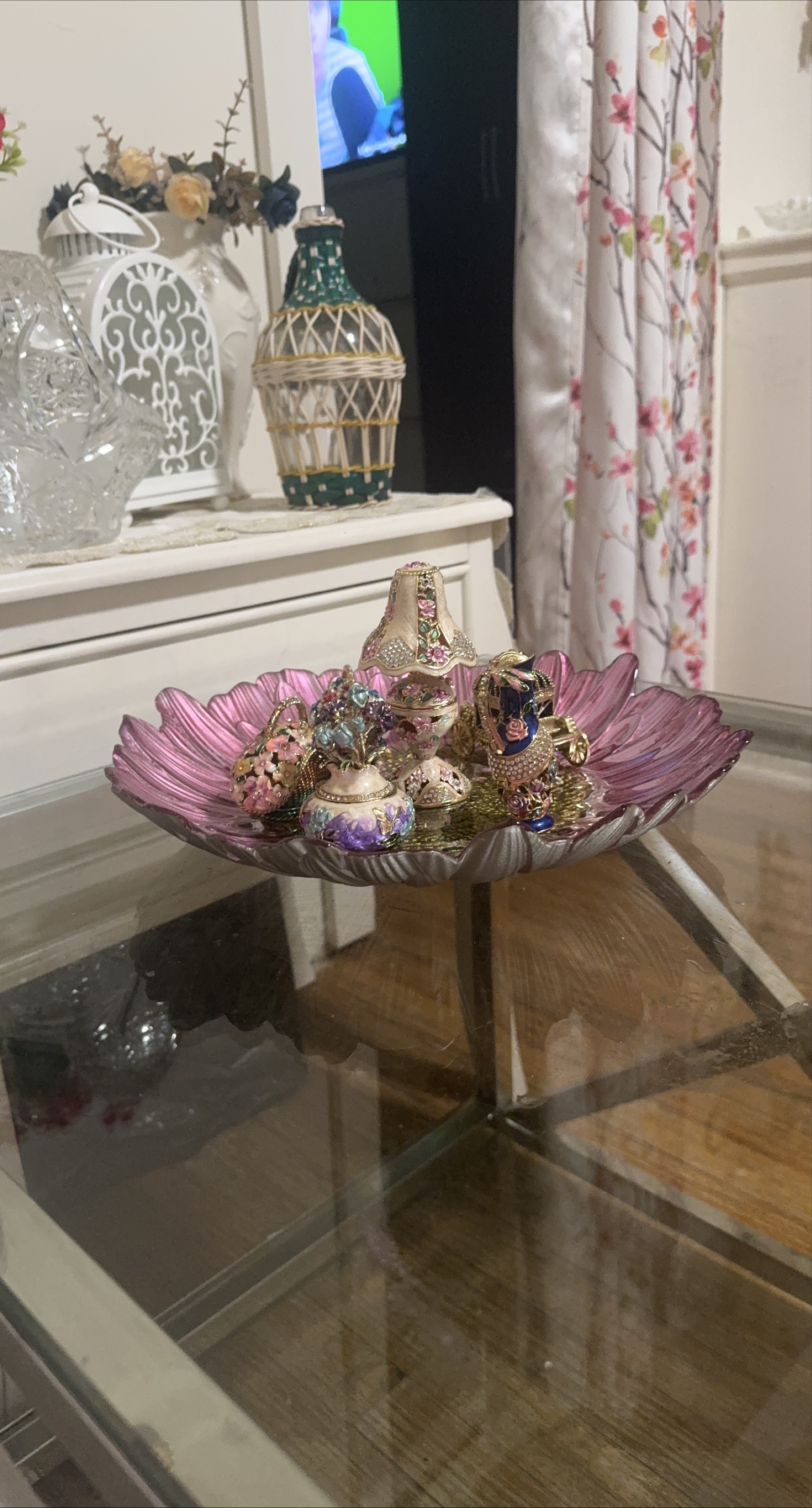 Decorative Trinket Boxes on Pink Tray thumbnail