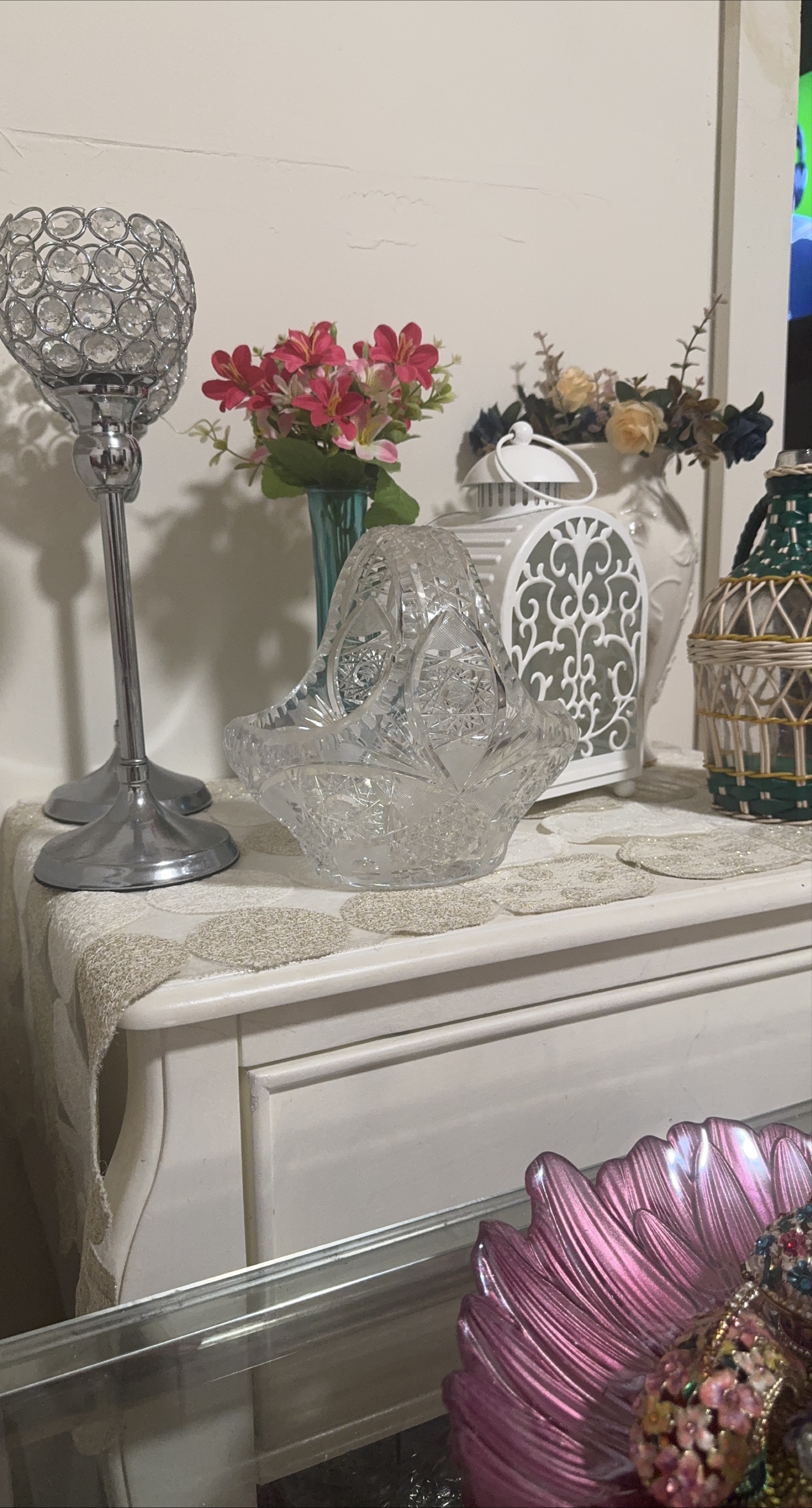 Crystal Glass Basket Bowl thumbnail