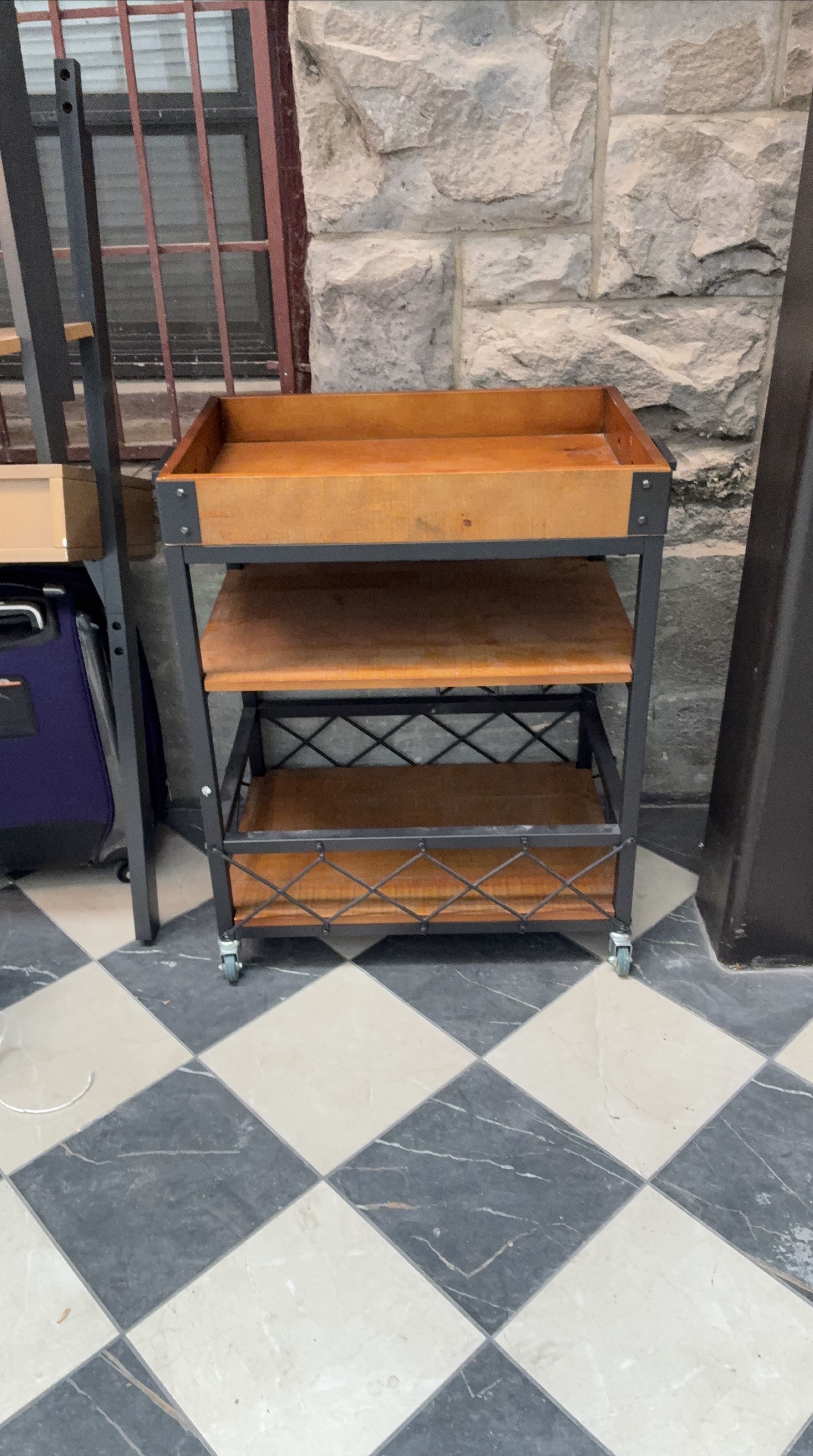 Wooden & Metal Rolling Bar Cart thumbnail